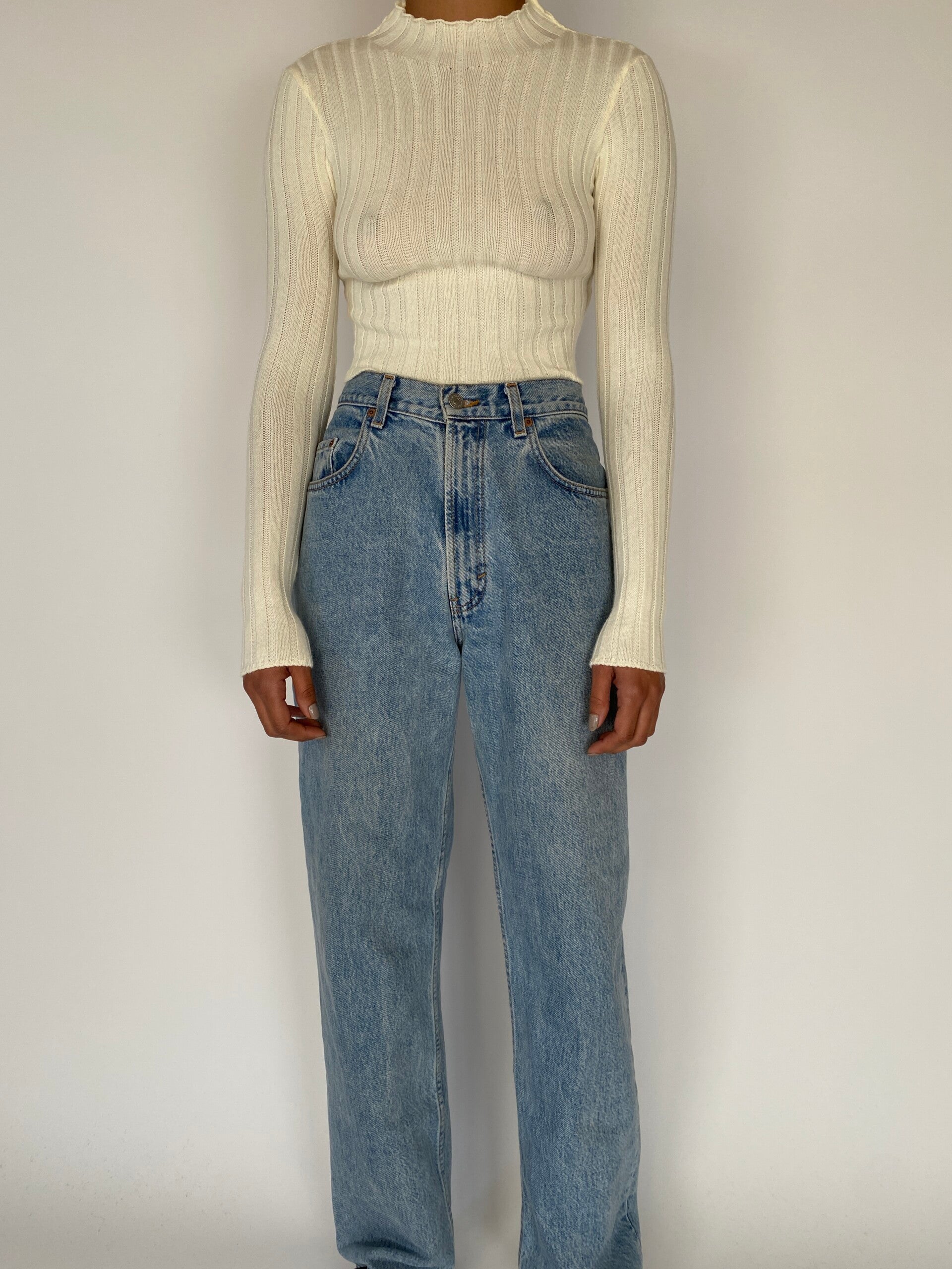 VINTAGE TIGHT CREAM KNIT TOP 2263