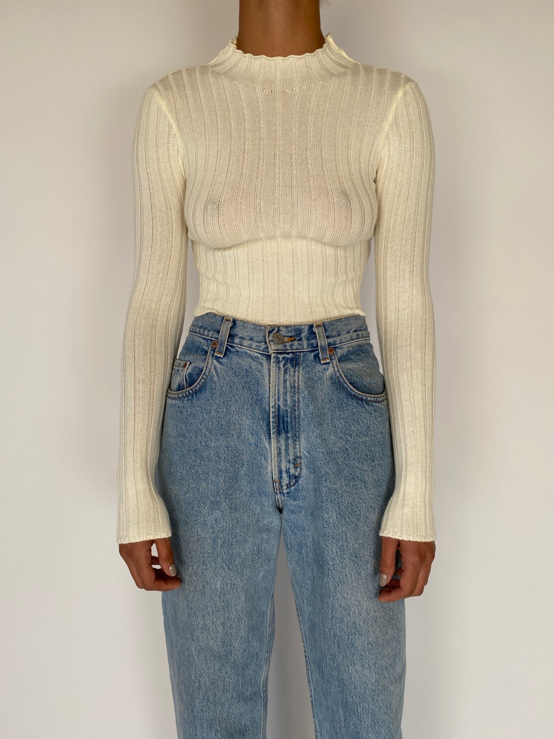 VINTAGE TIGHT CREAM KNIT TOP 2263