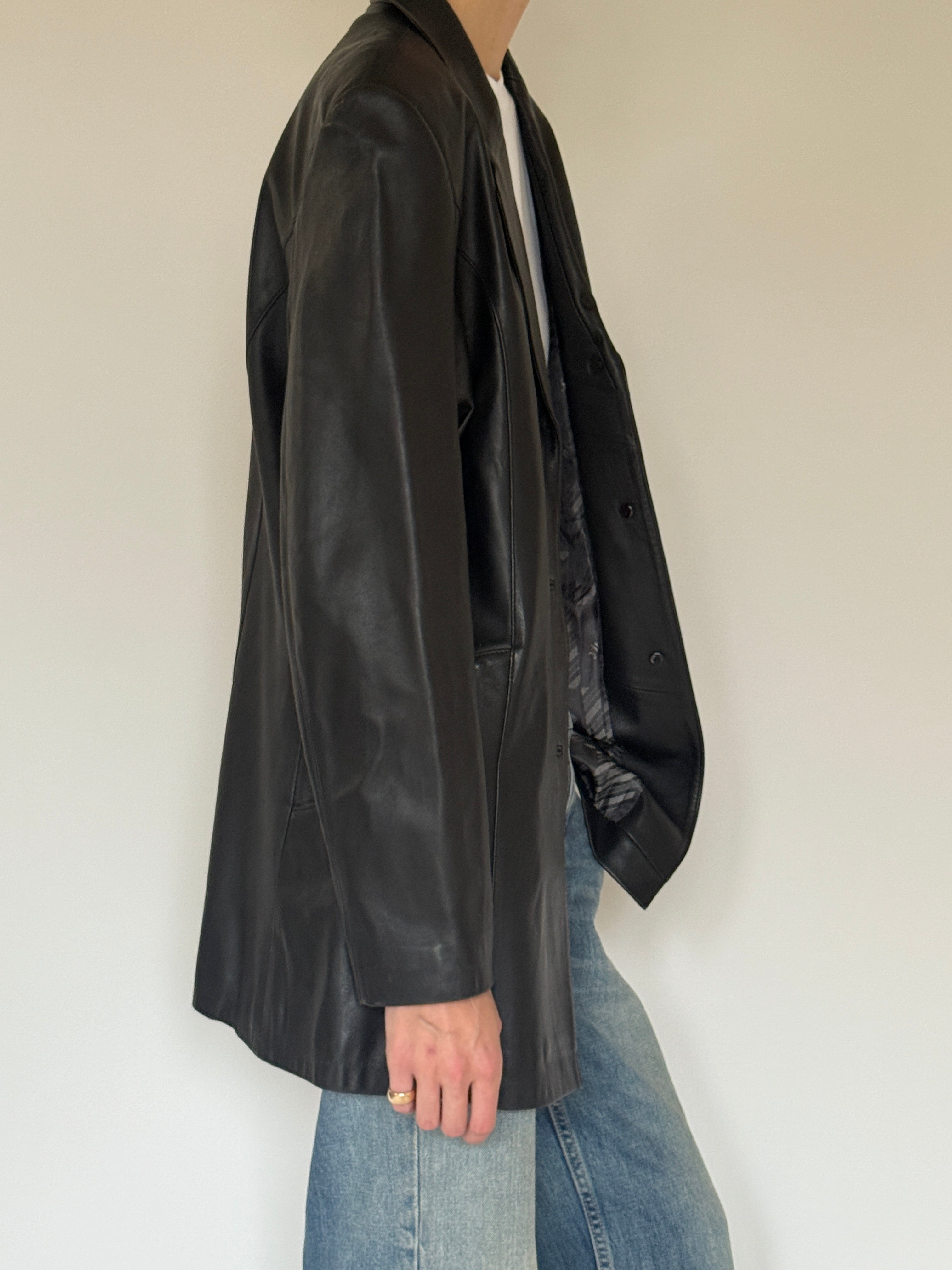 Vintage Leather Blazer Black 7793
