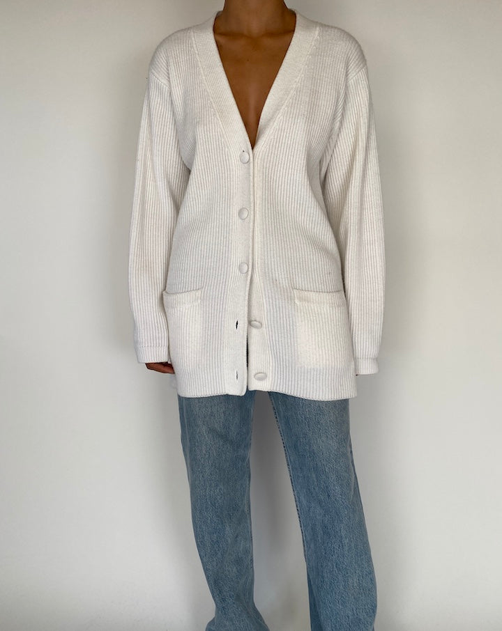 VINTAGE WHITE RIBBED CARDIGAN 2267