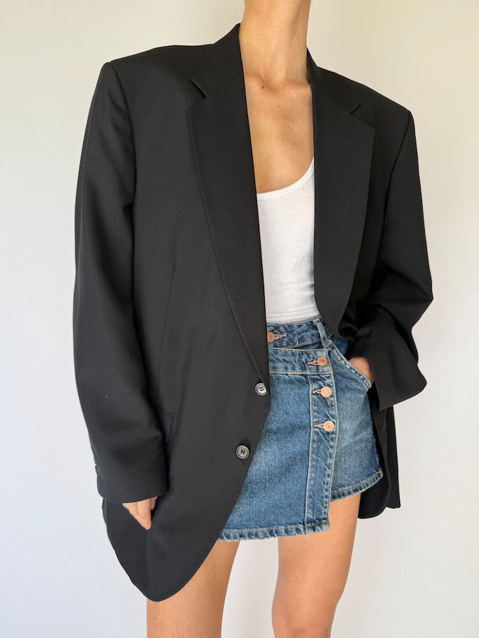 VINTAGE OVERSIZED WOOL BLENDED BLAZER BLACK 5943