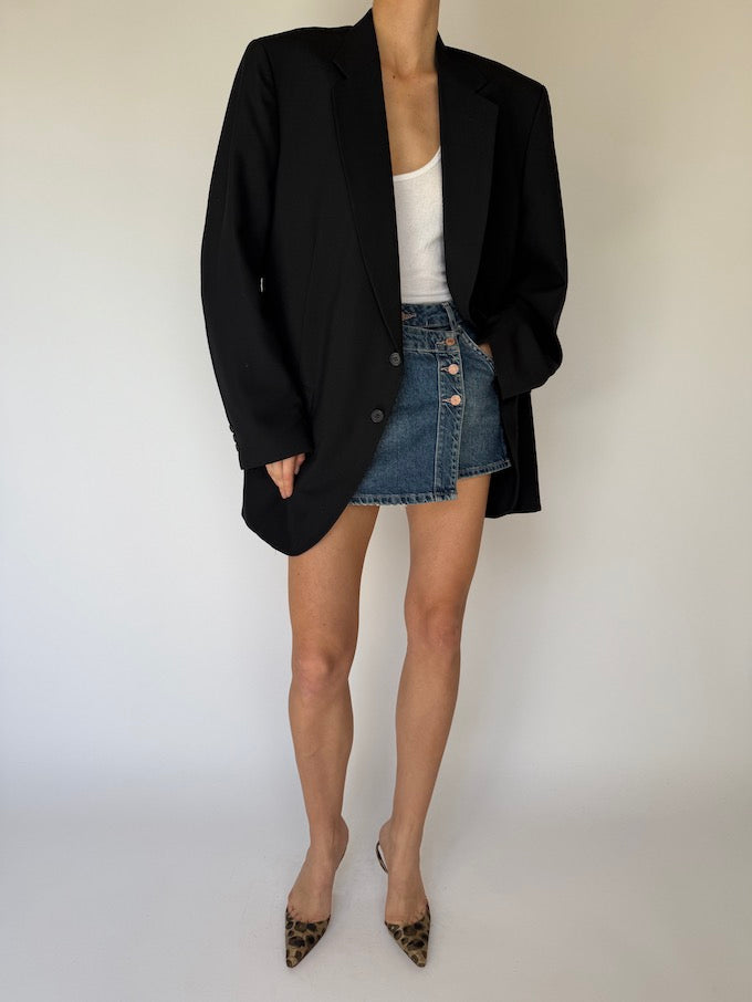 VINTAGE OVERSIZED WOOL BLENDED BLAZER BLACK 5943
