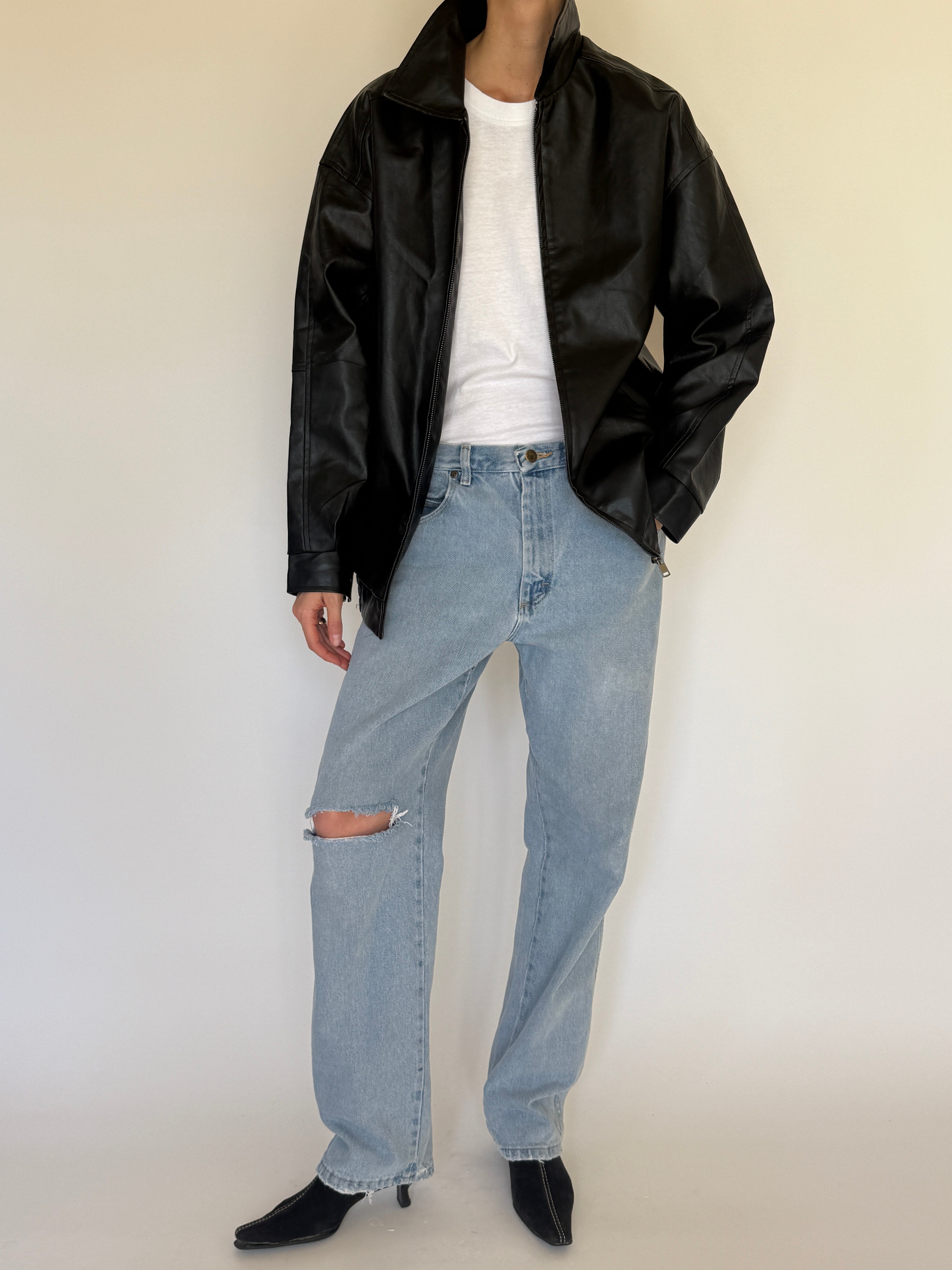 Vintage faux leather jacket black relaxed silhouette