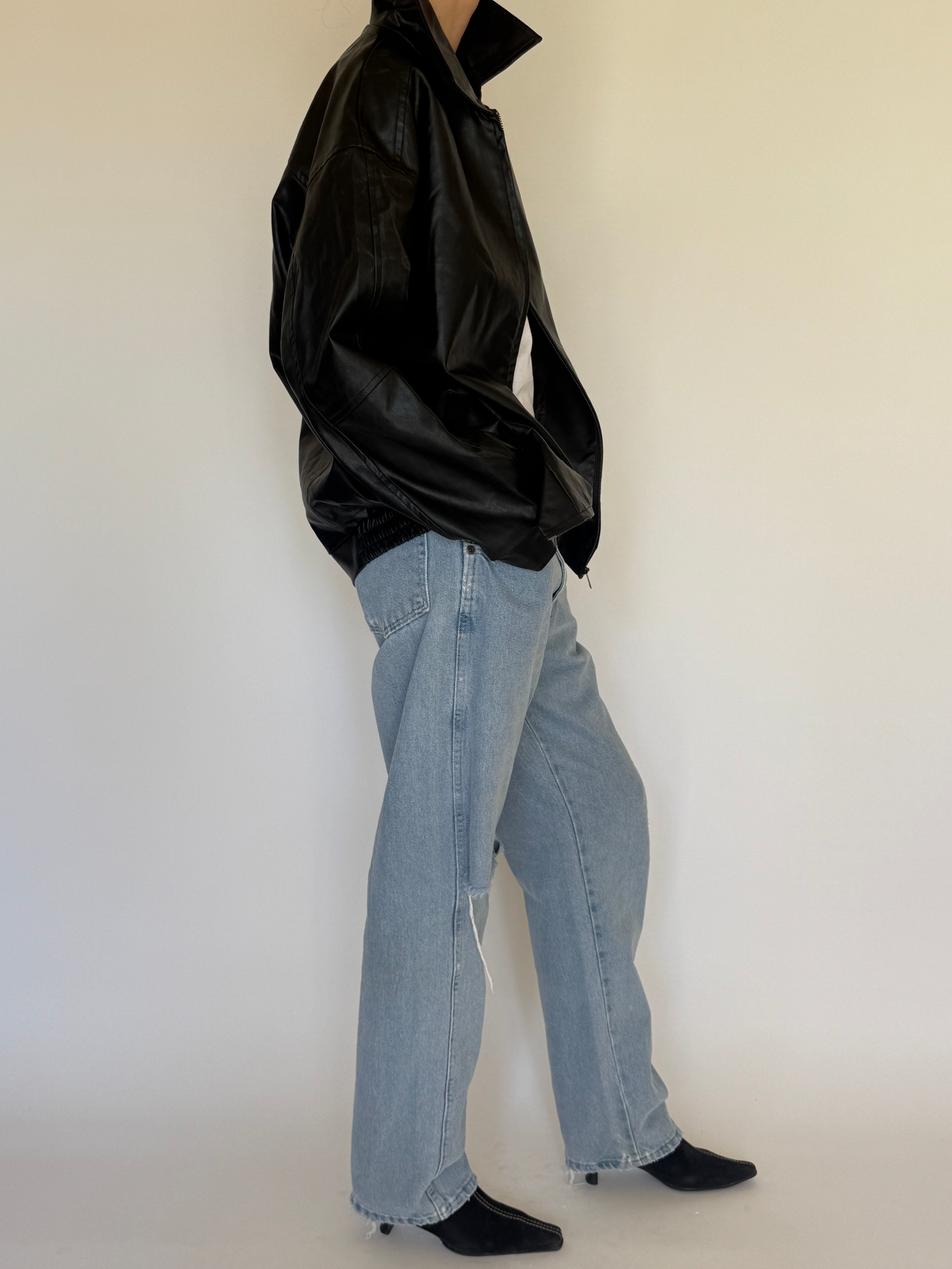 Vintage faux leather jacket black side view