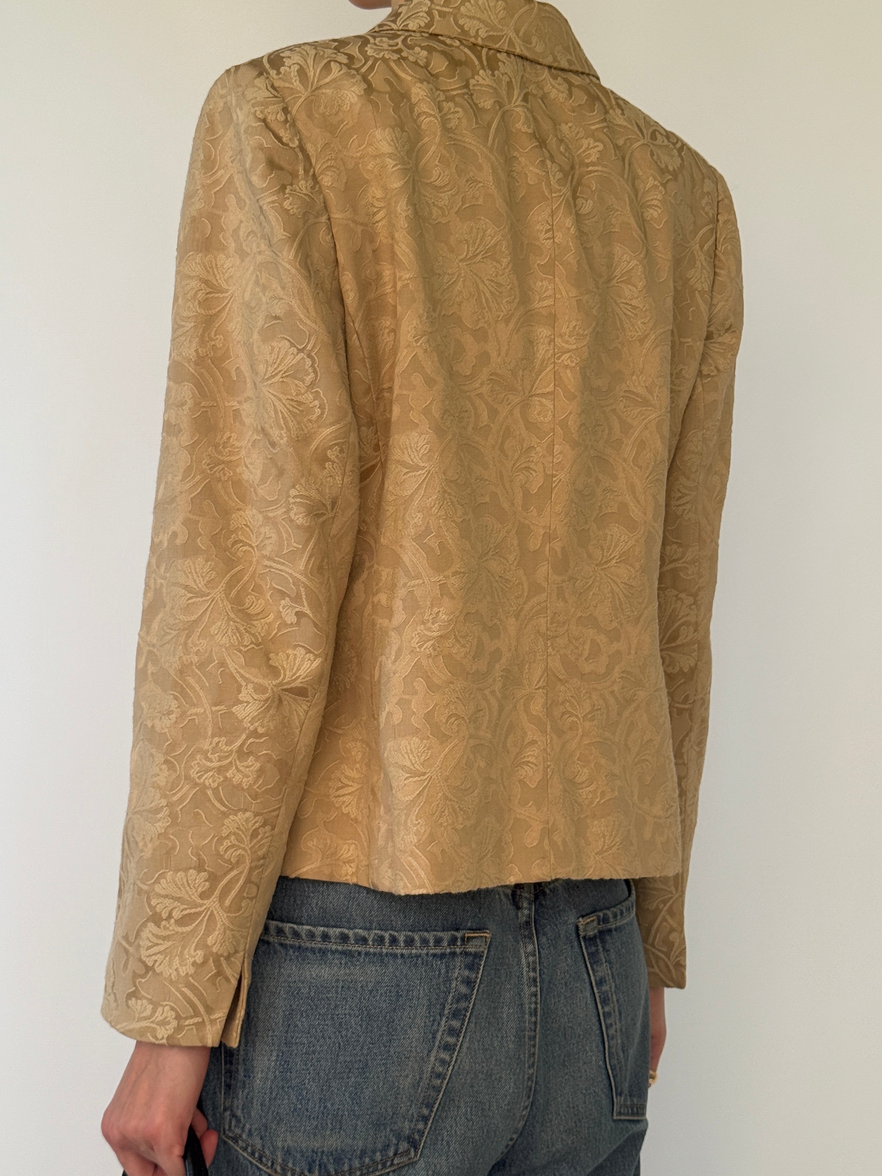 Vintage beige jacquard blazer back view