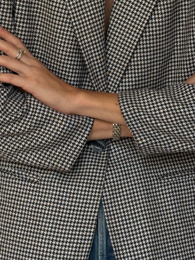 Vintage Houndstooth Blazer with Velvet Collar 6617