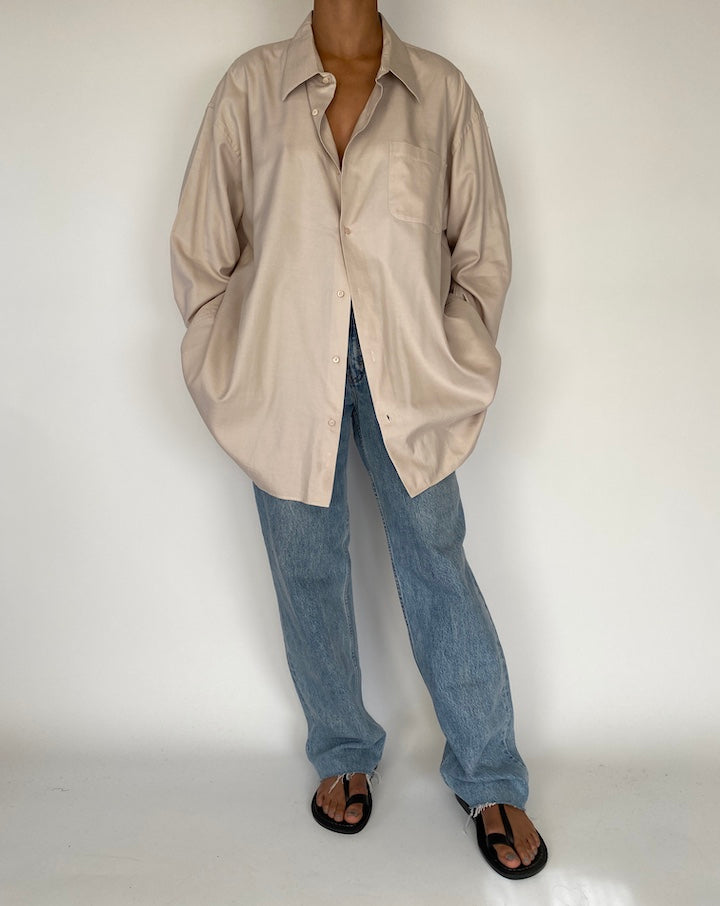 VINTAGE BEIGE OVERSIZED BUTTON DOWN SHIRT 2272