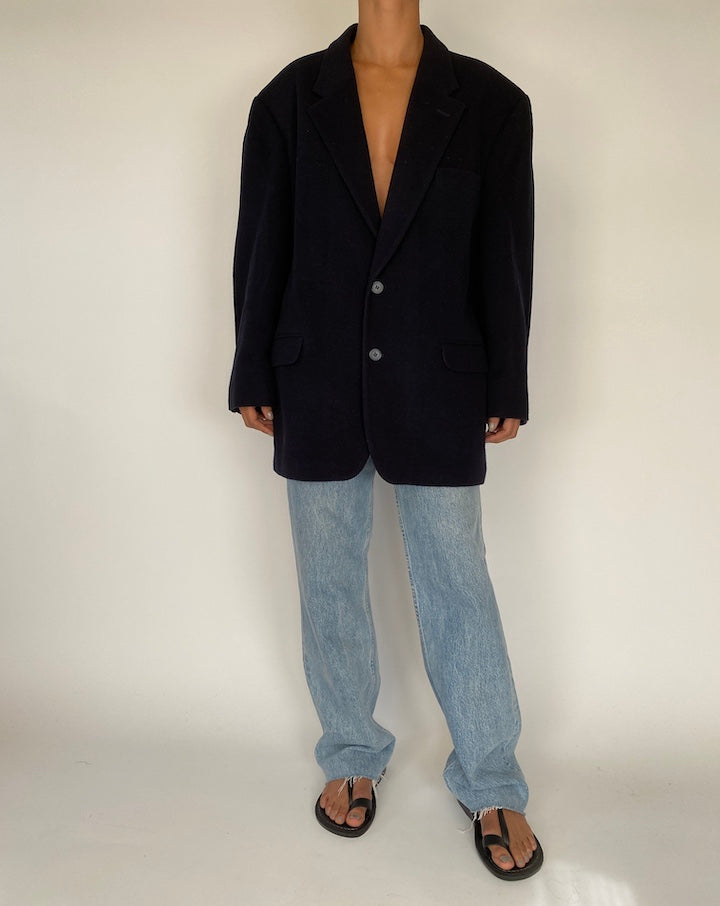VINTAGE OVERSIZED NAVY WOOL BLENDED SOFT BLAZER 2274