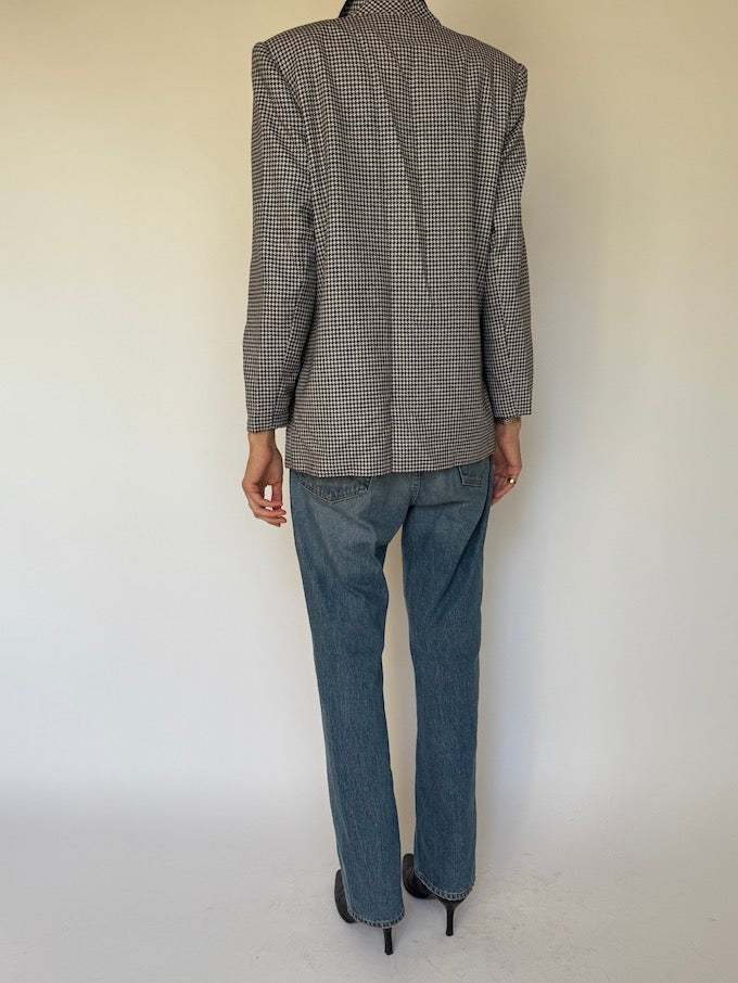 Vintage Houndstooth Blazer with Velvet Collar 6617