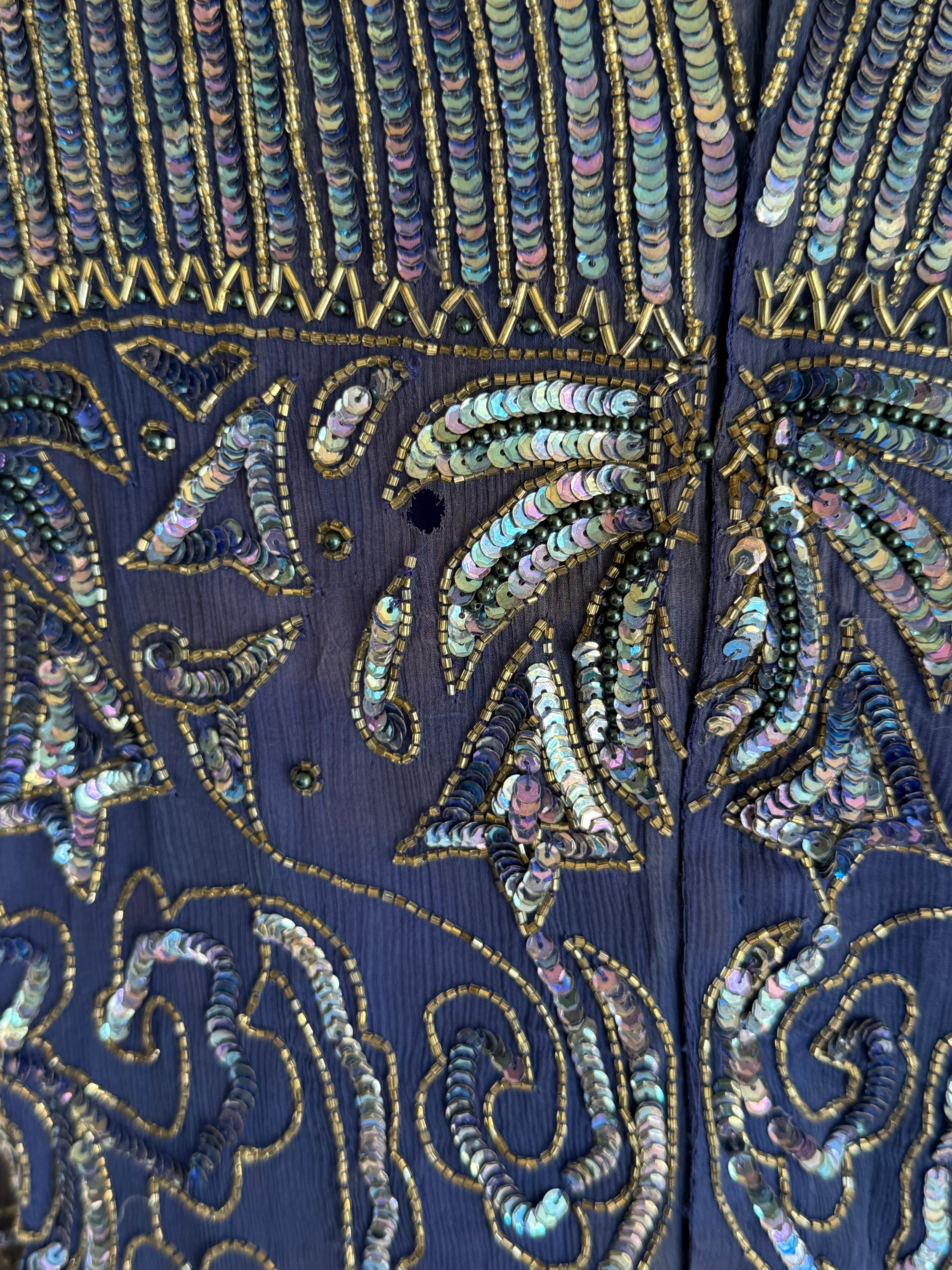 Vintage Beaded Sequin Top Navy 7493