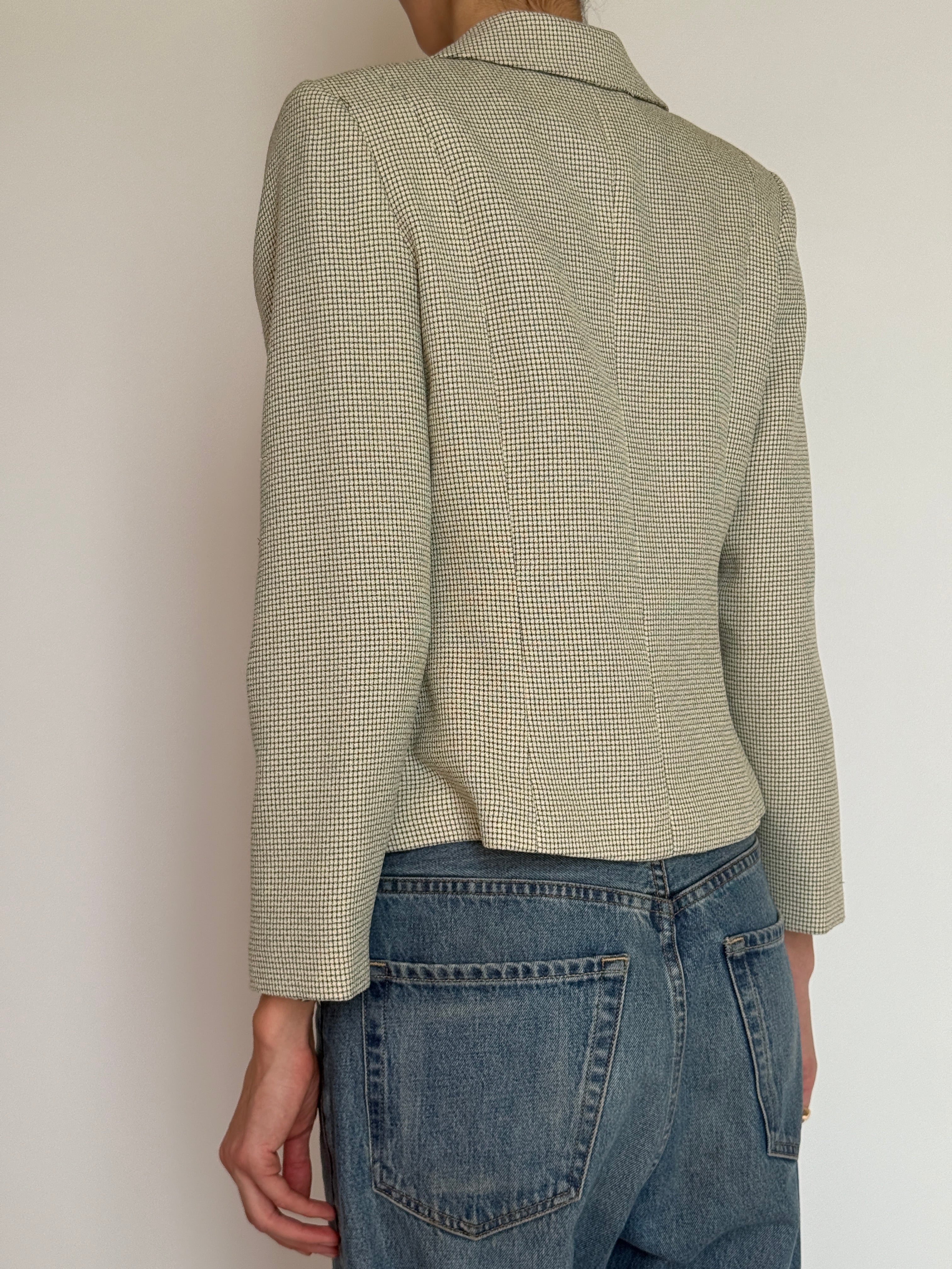 Vintage cream and black micro-check blazer back view clean tailoring