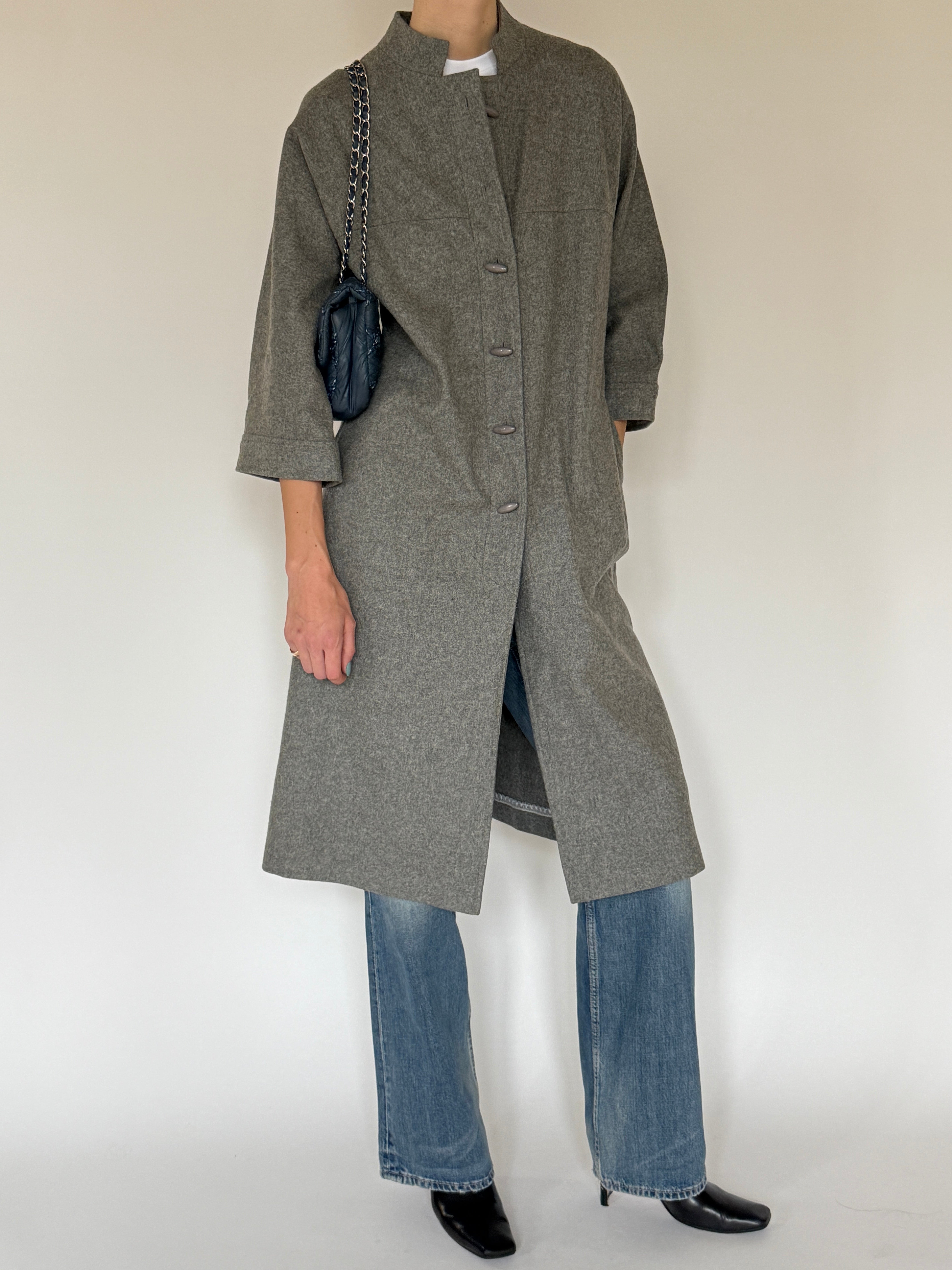 Vintage long grey coat front view