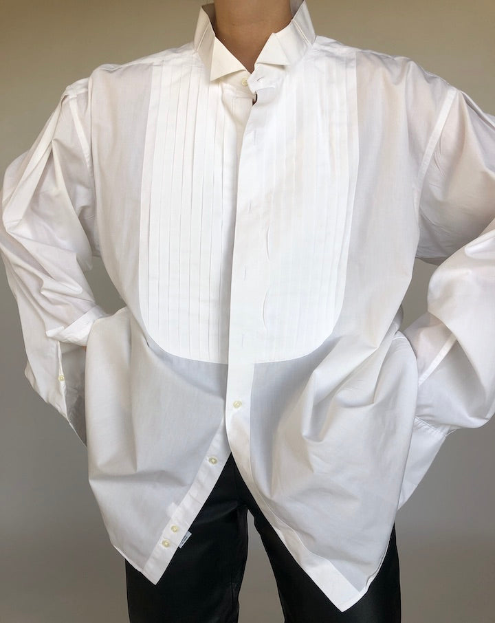 VINTAGE OVERSIZED WHITE PLEATED COTTON SHIRT 315