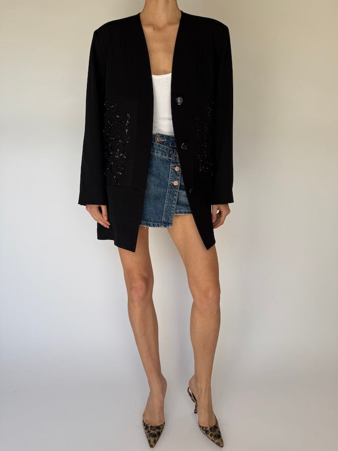 Vintage Black Long Sequin Cardigan 5982