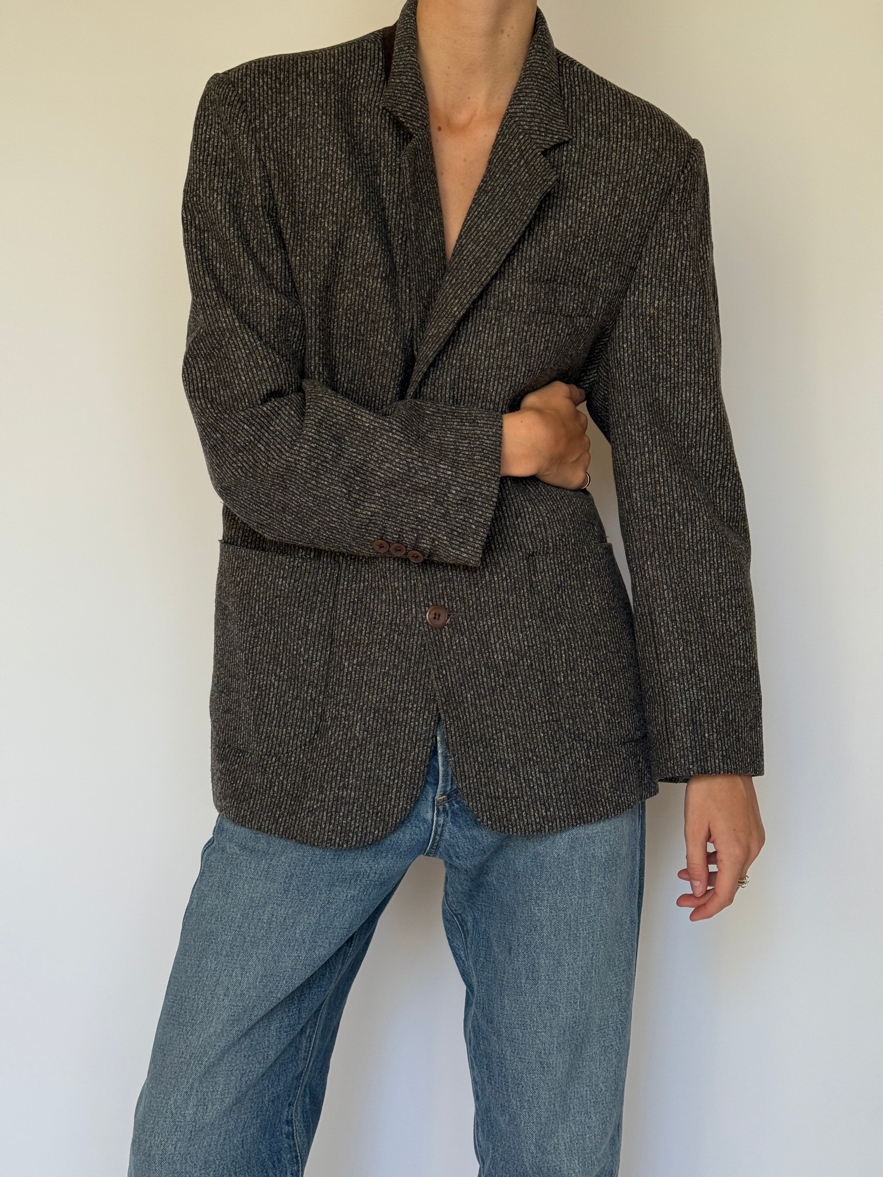 Vintage charcoal pinstripe blazer front view