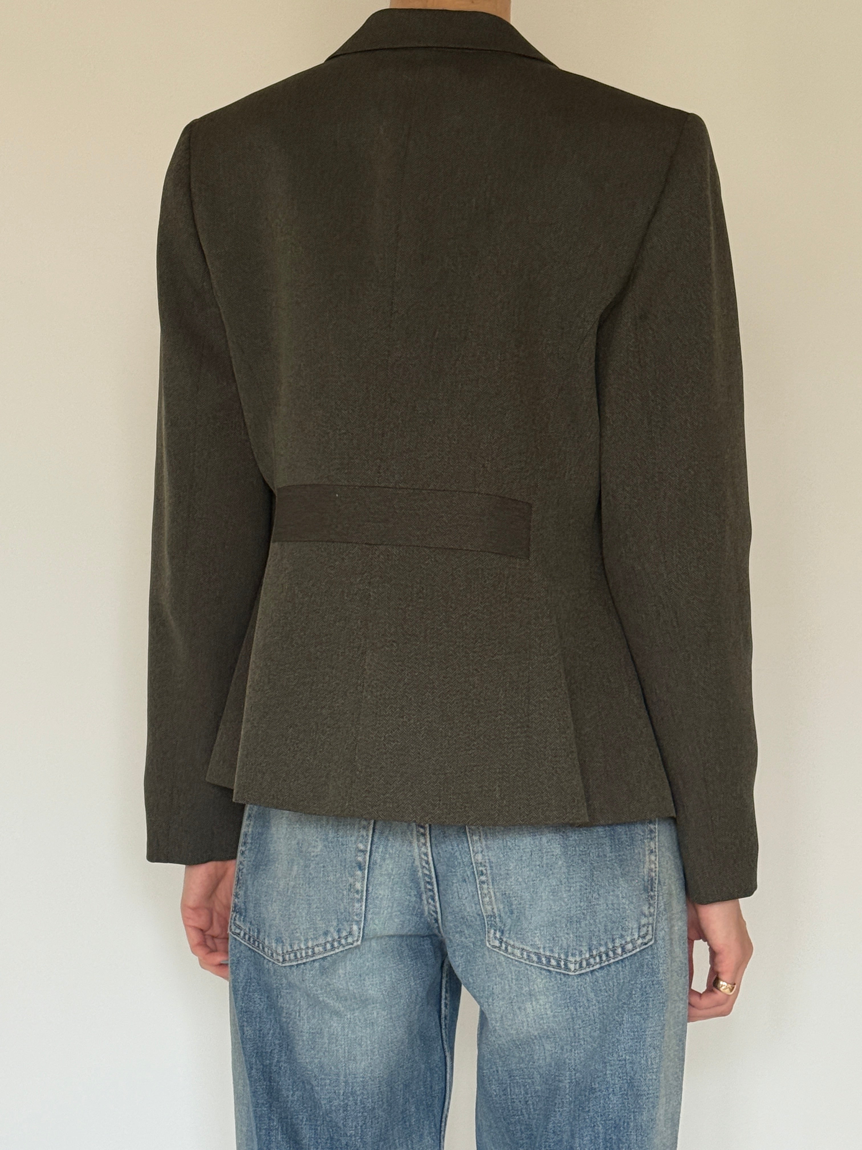 Vintage green and black herringbone blazer back view