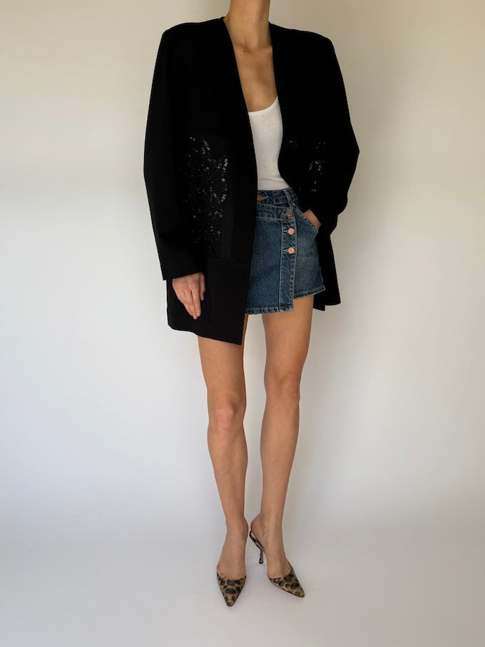 Vintage Black Long Sequin Cardigan 5982