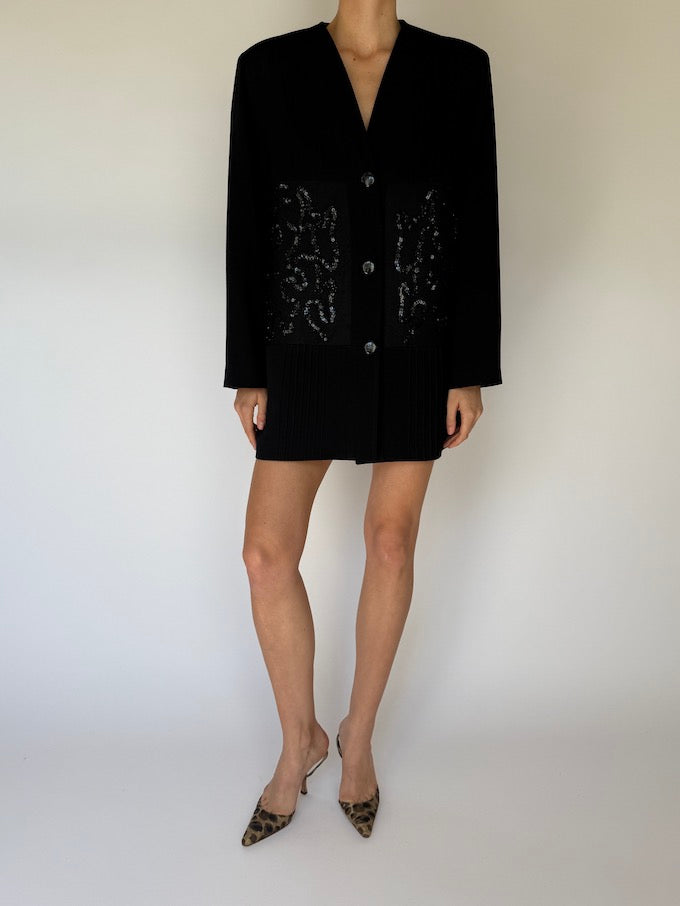 Vintage Black Long Sequin Cardigan 5982