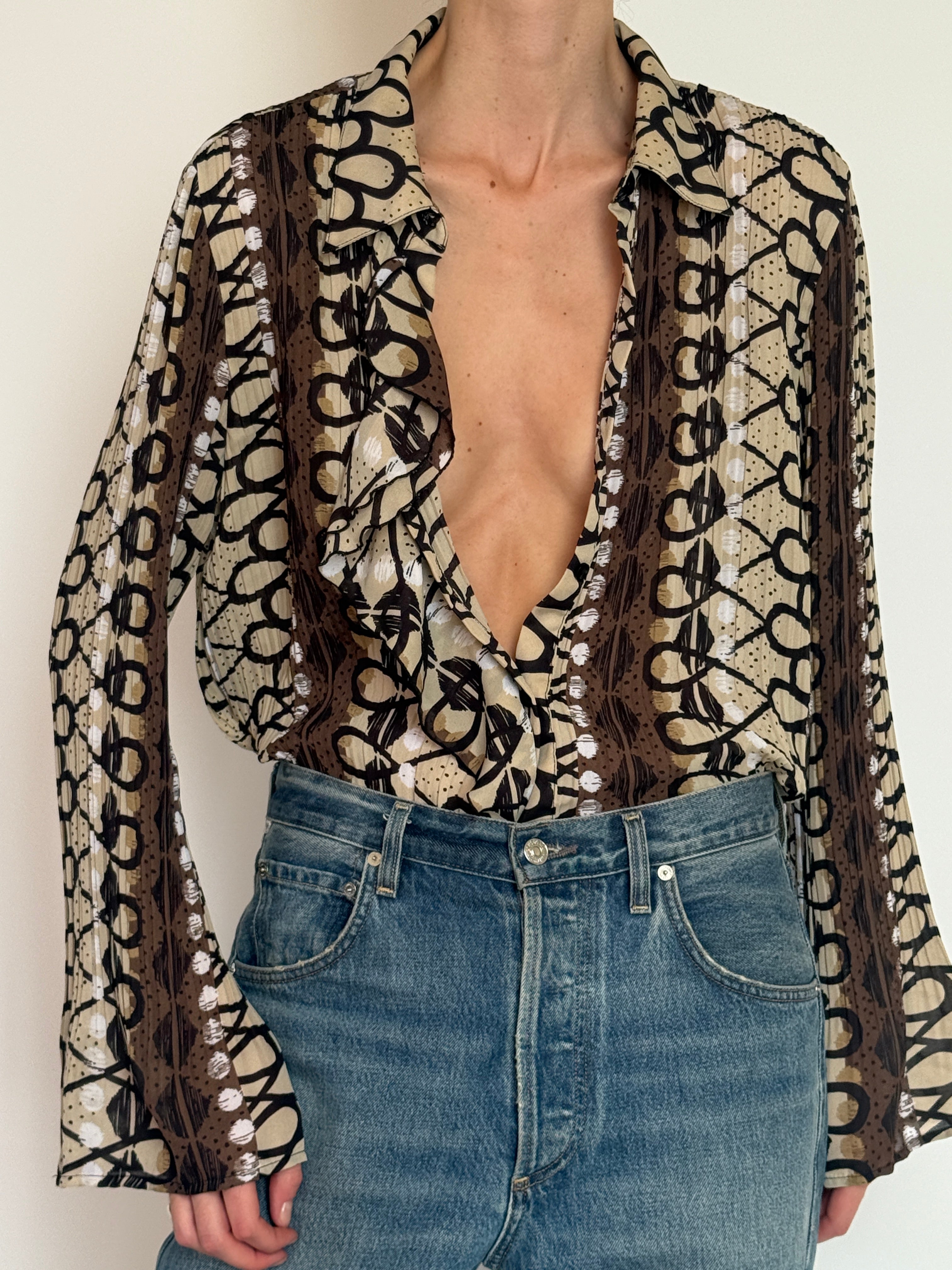 Vintage abstract print blouse front view