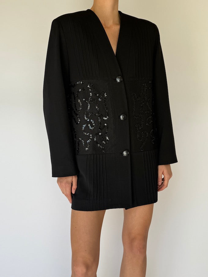 Vintage Black Long Sequin Cardigan 5982