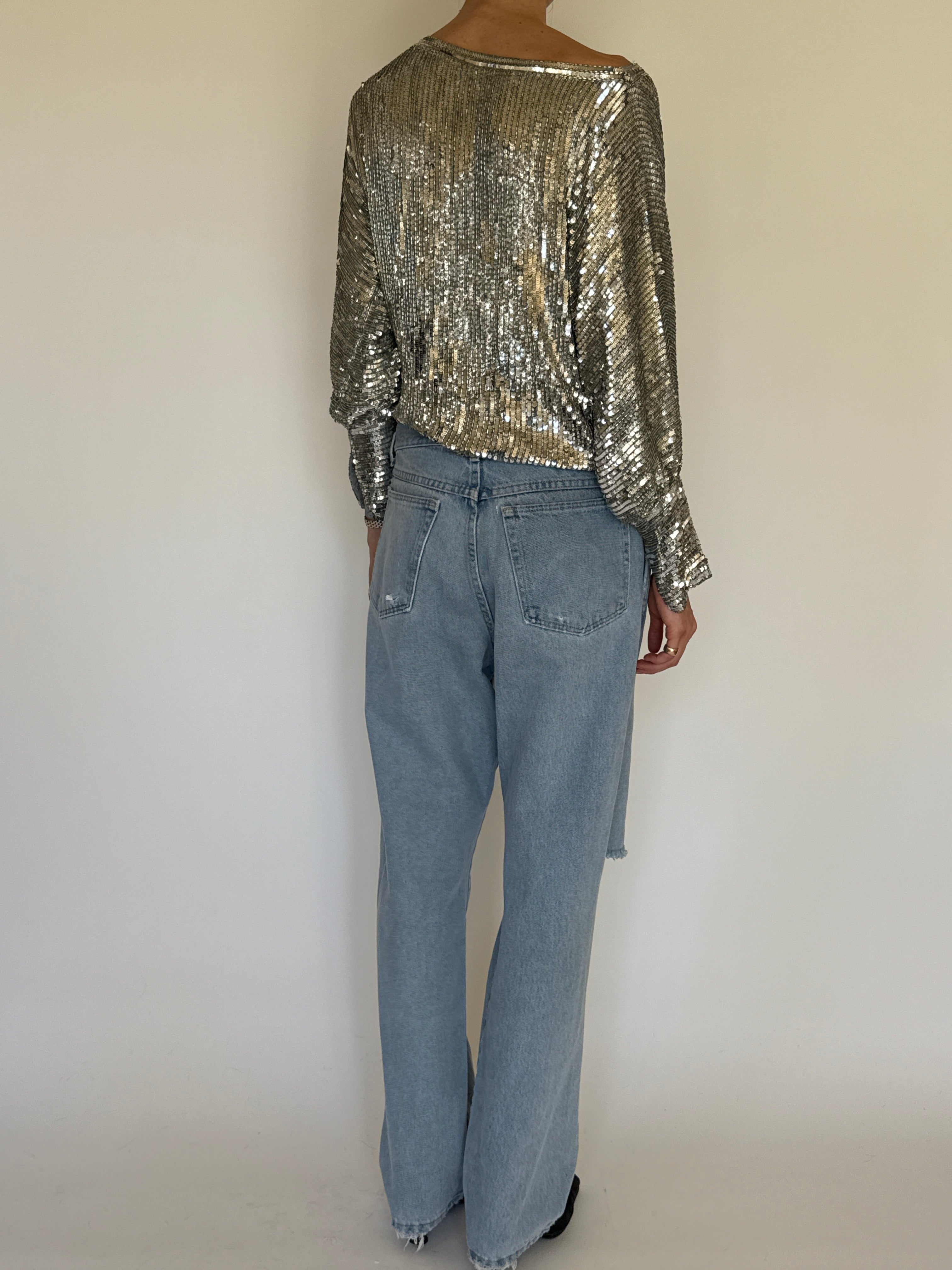 Vintage silver sequin long sleeve top back view