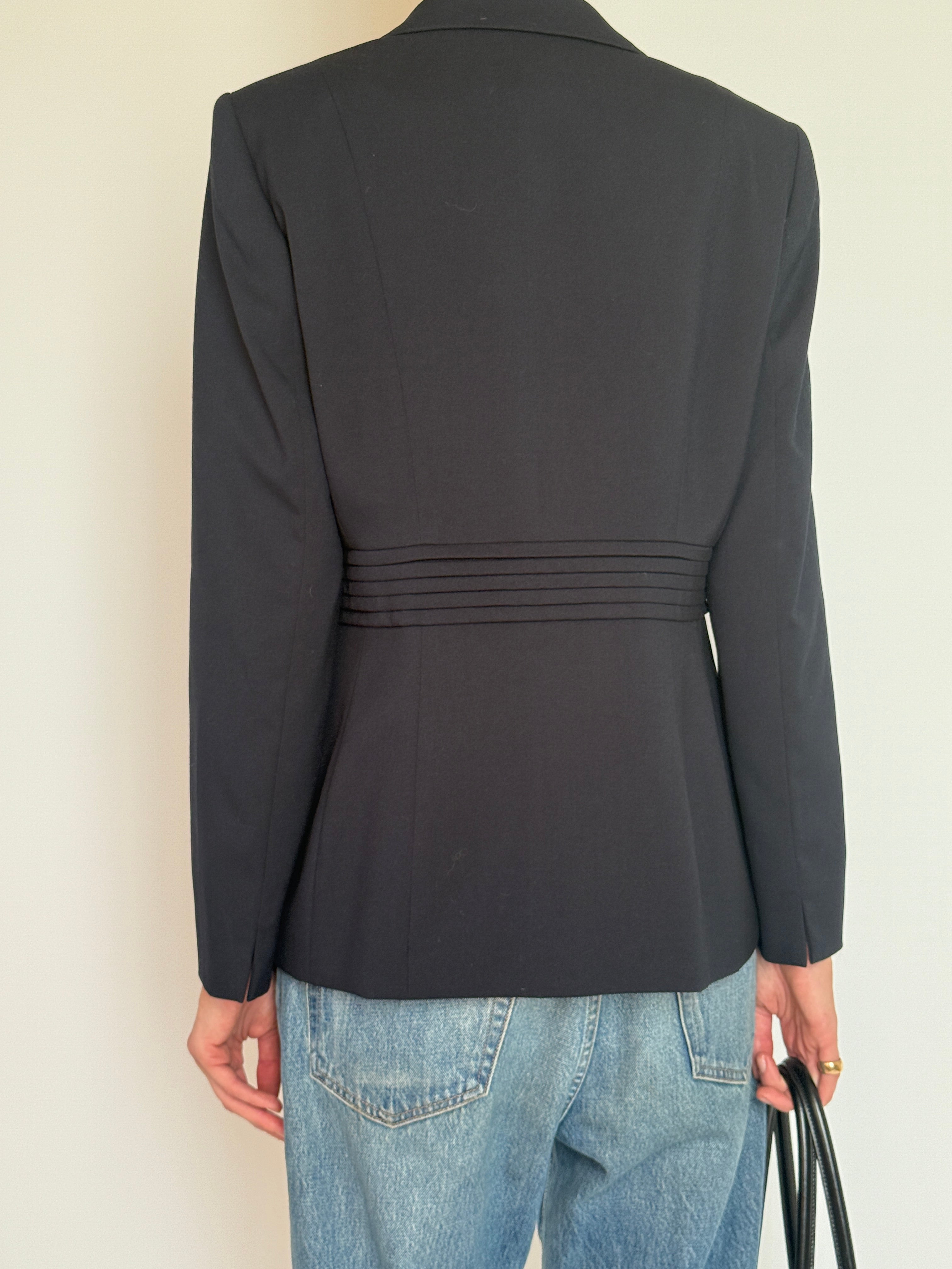 Vintage black tailored waist-seam blazer back view