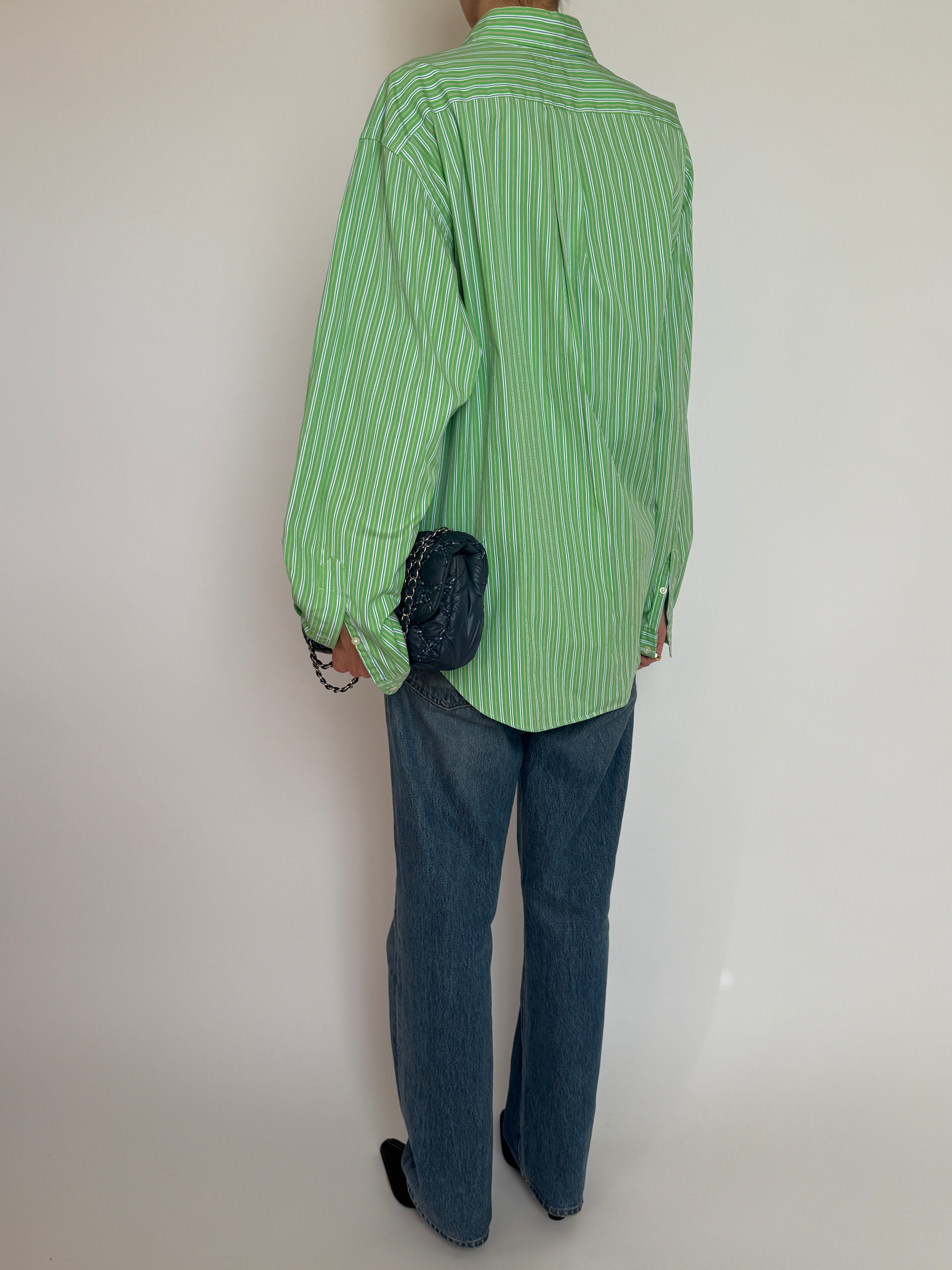 Vintage Ralph Lauren green and white striped long sleeve button-down shirt back view