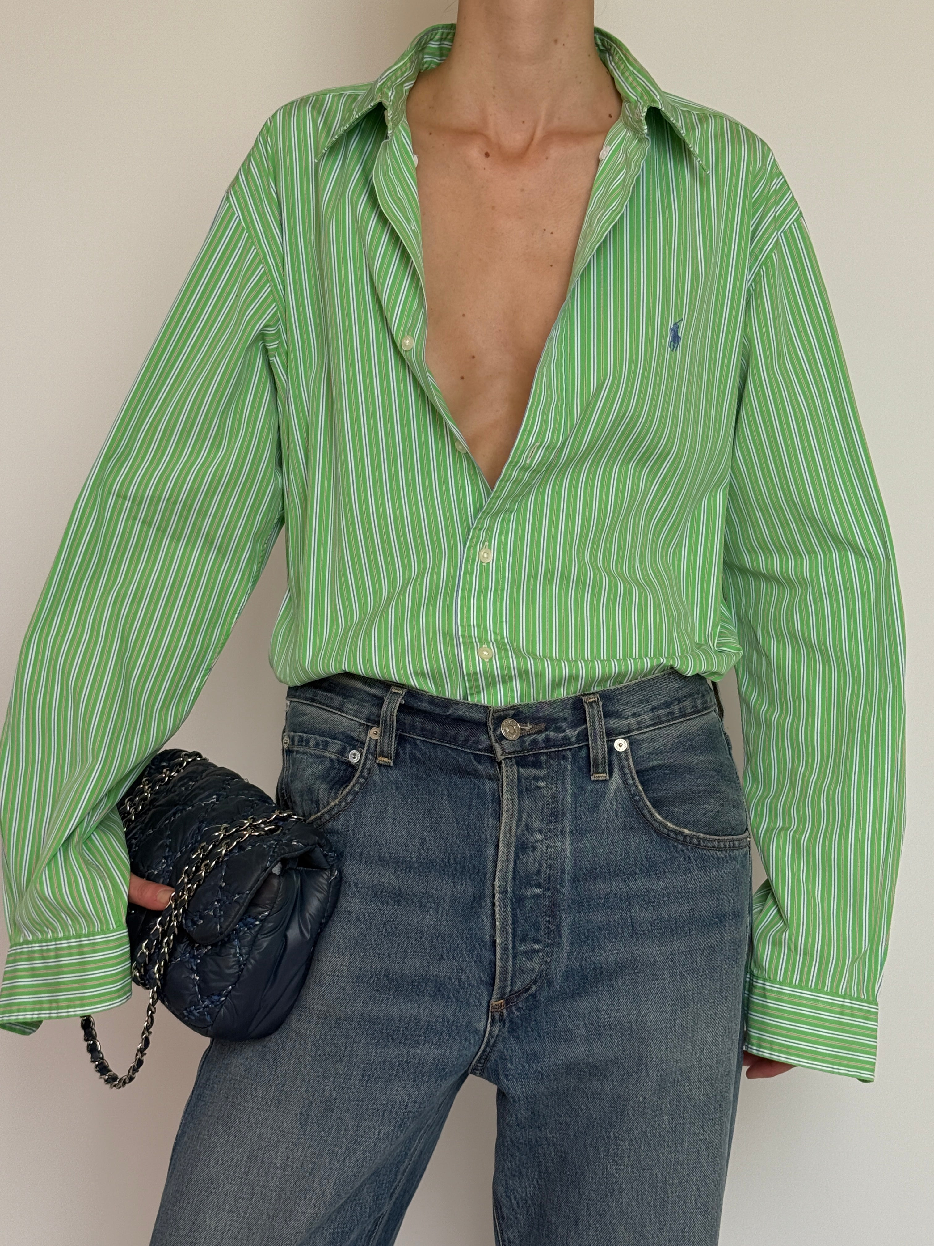 Vintage Ralph Lauren striped cotton button-up shirt in green with front buttons