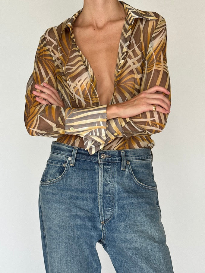 Vintage Sheer Geometric Print Blouse in Silk