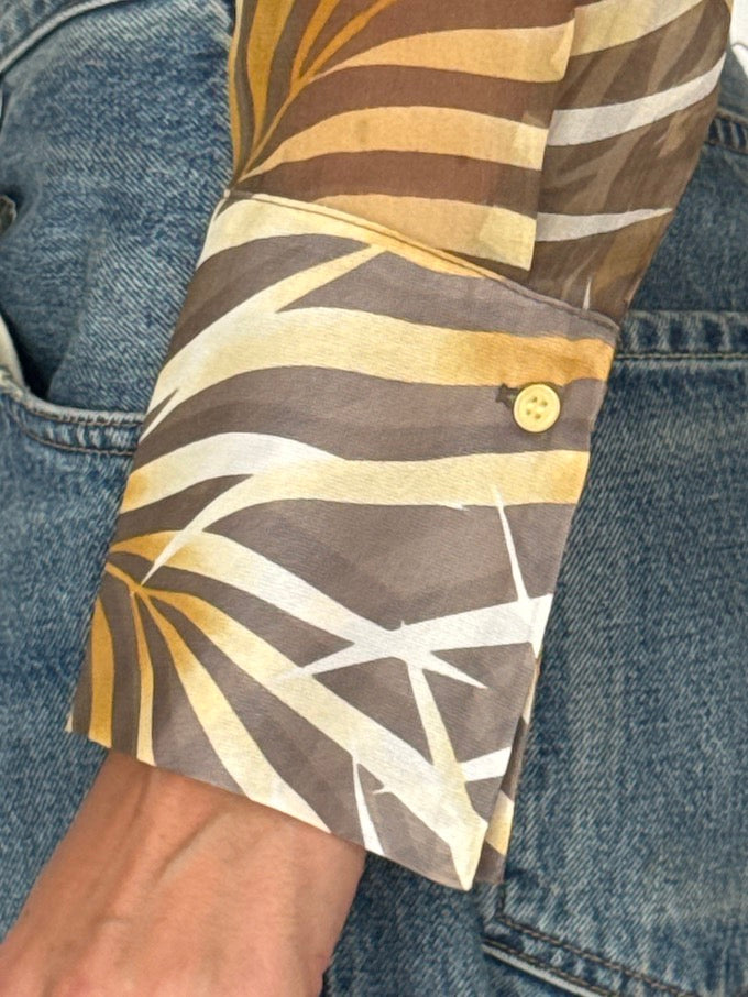 Vintage Sheer Geometric Print Blouse in Silk