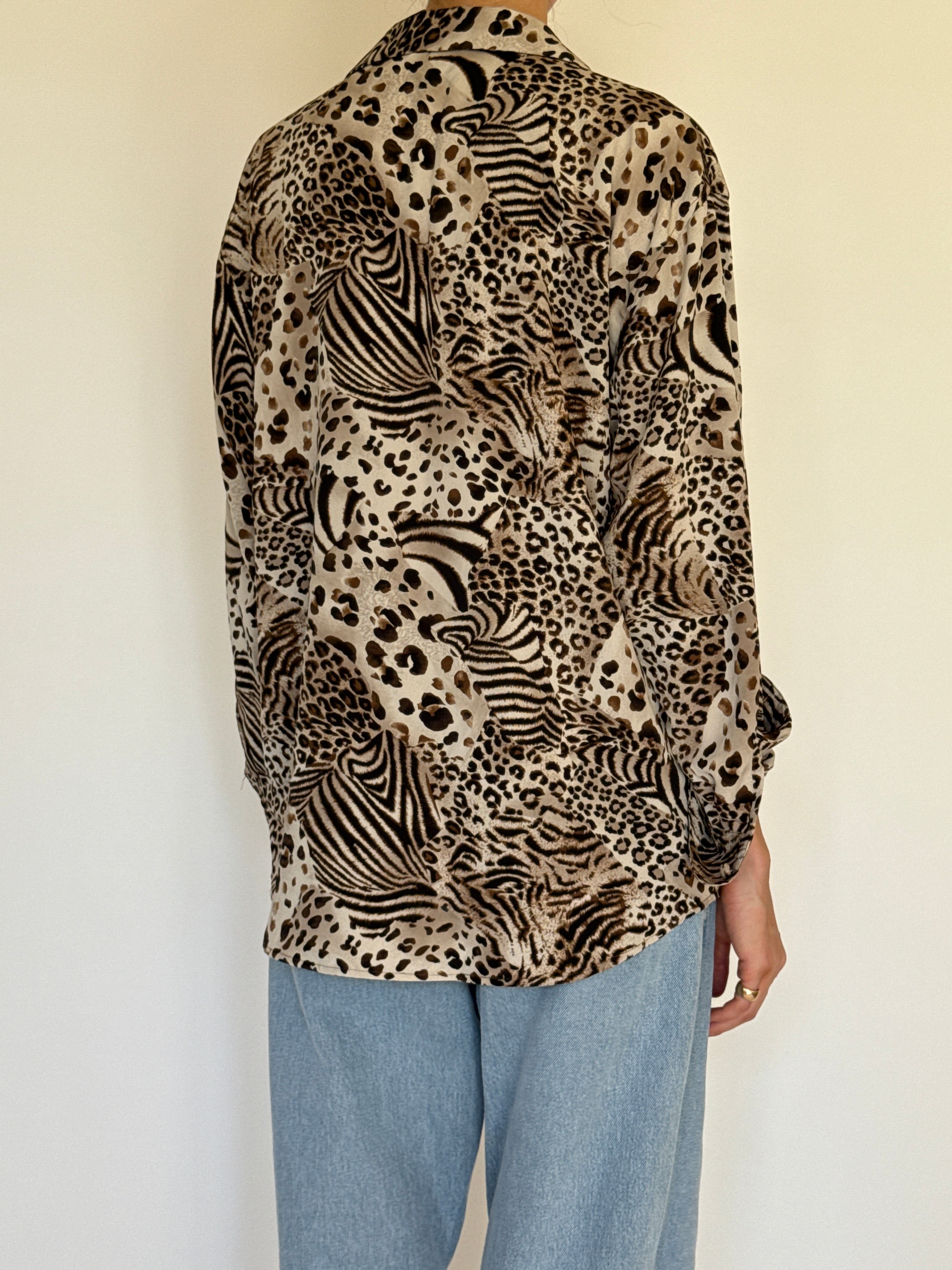 Vintage oversized animal print blouse neutral back view