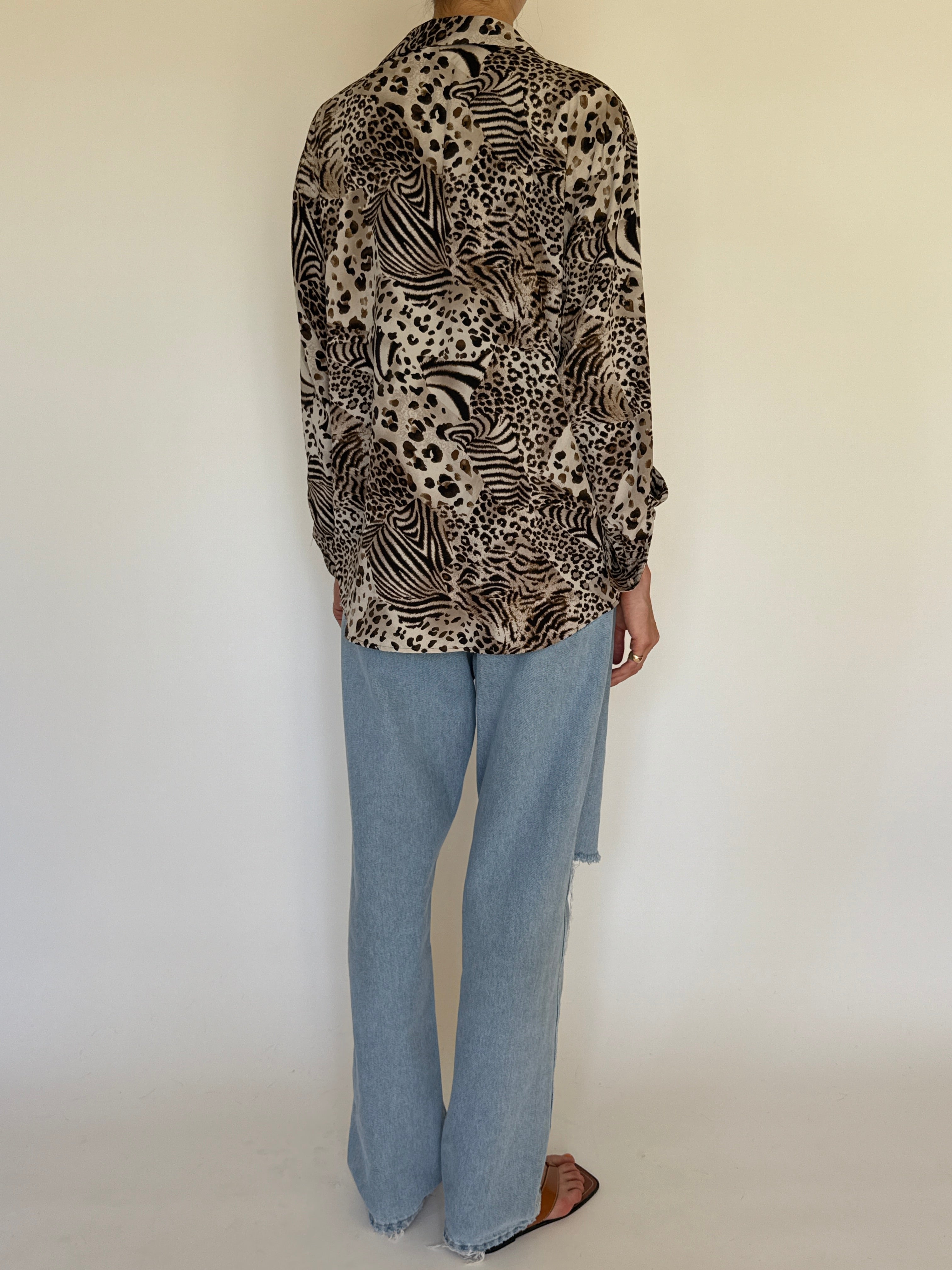 Vintage oversized animal print blouse neutral back view
