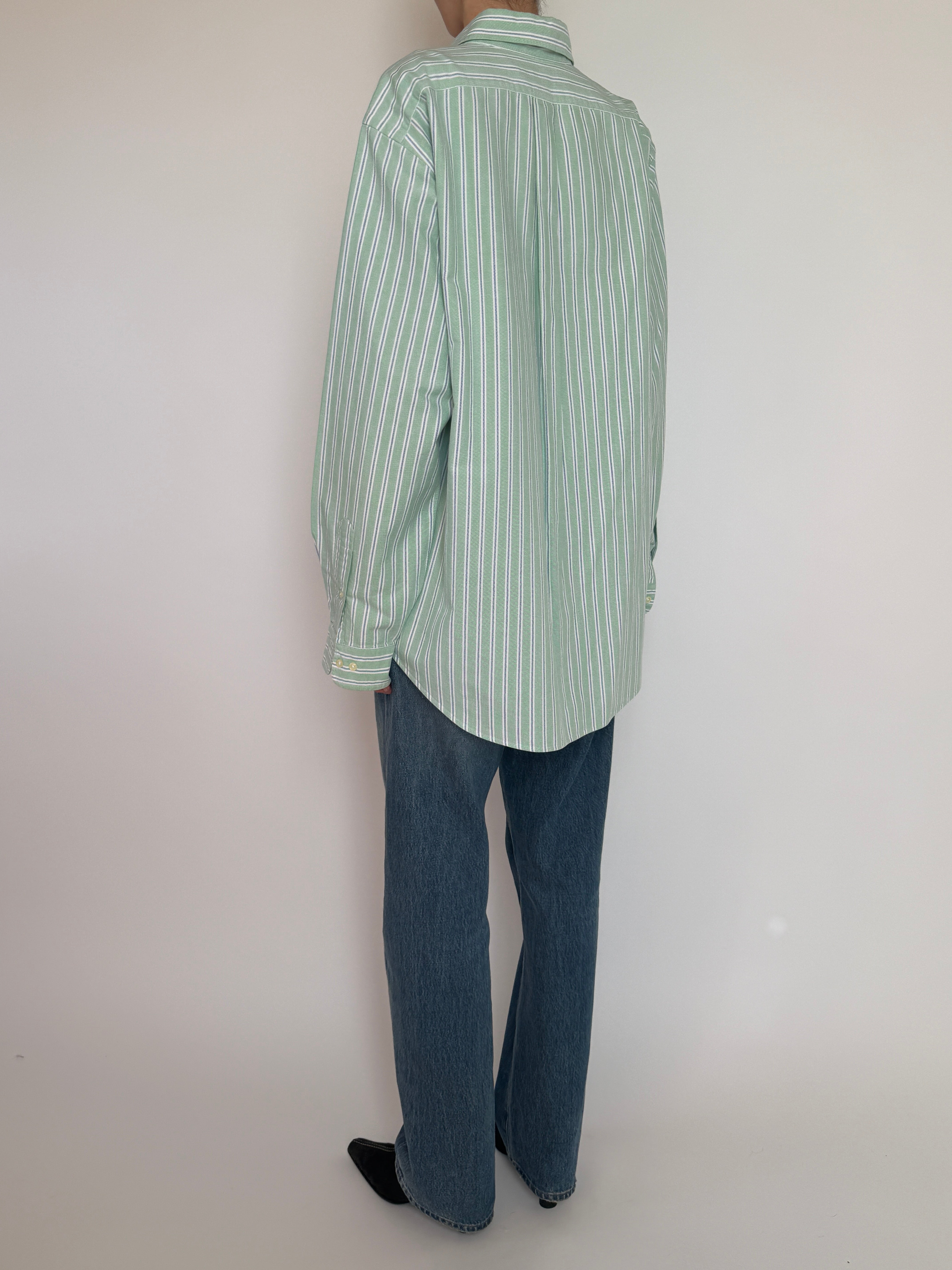 Vintage long sleeve striped shirt with chest logo detail green back view