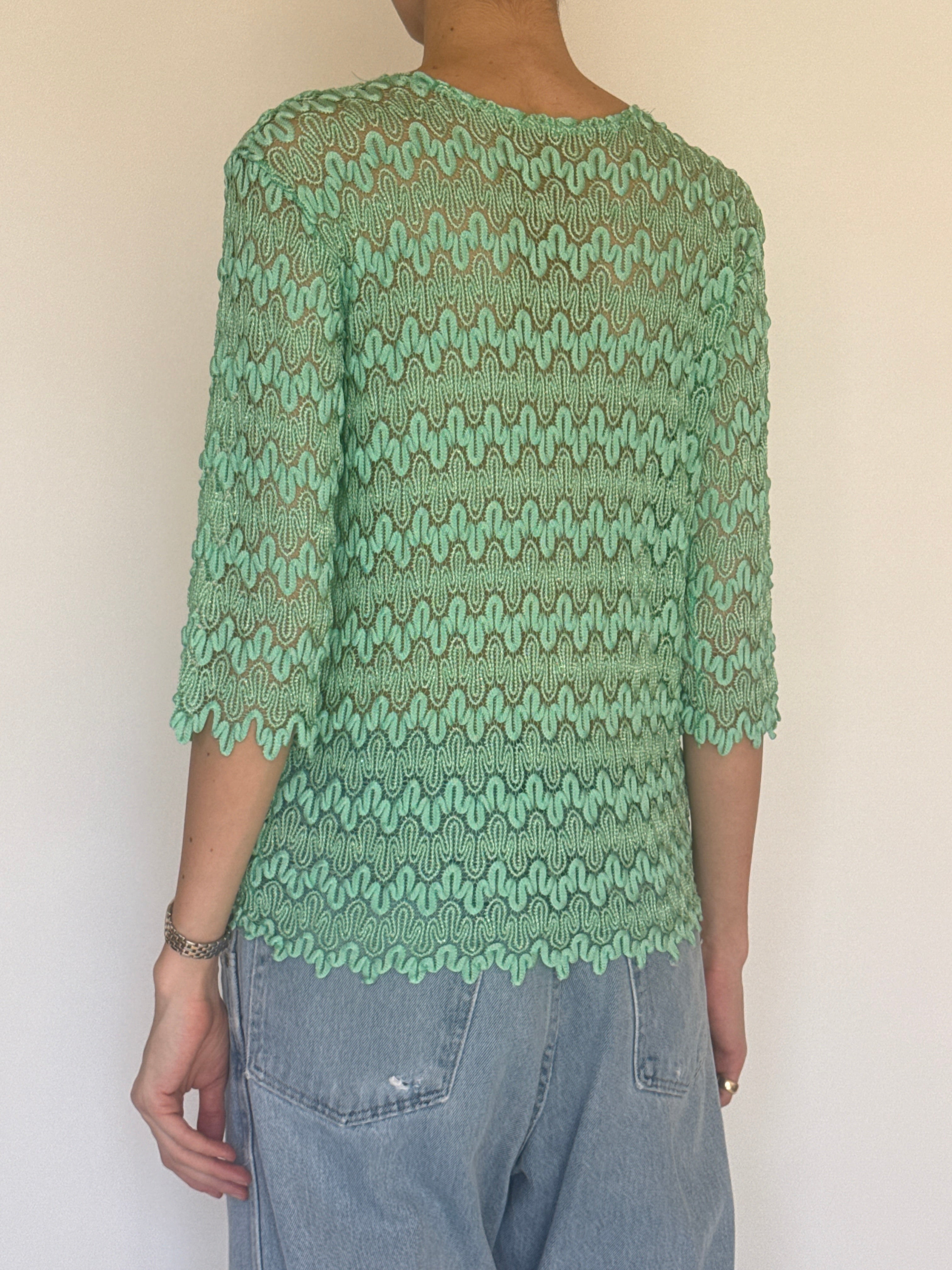 Vintage mint sheer lace top back view