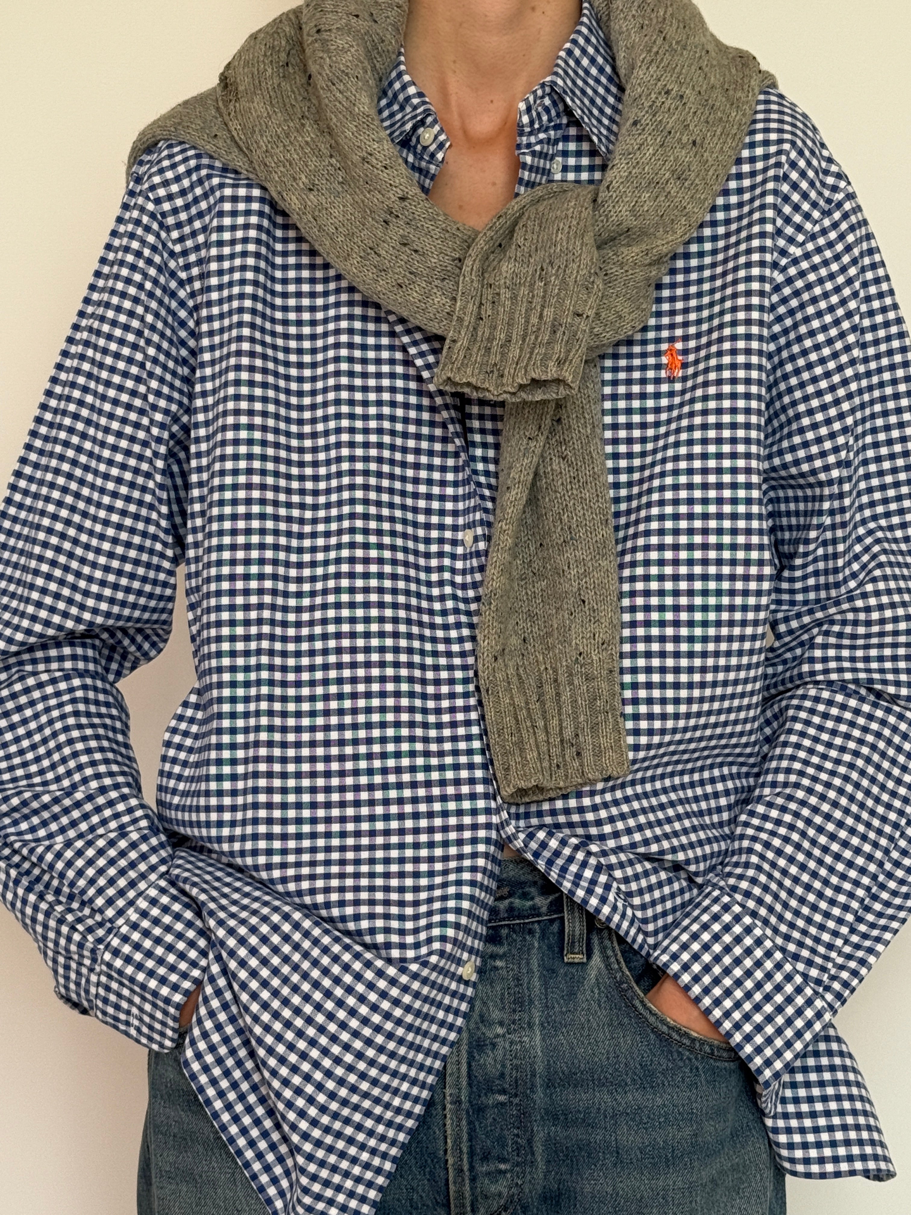 Vintage Ralph Lauren blue gingham shirt button detail