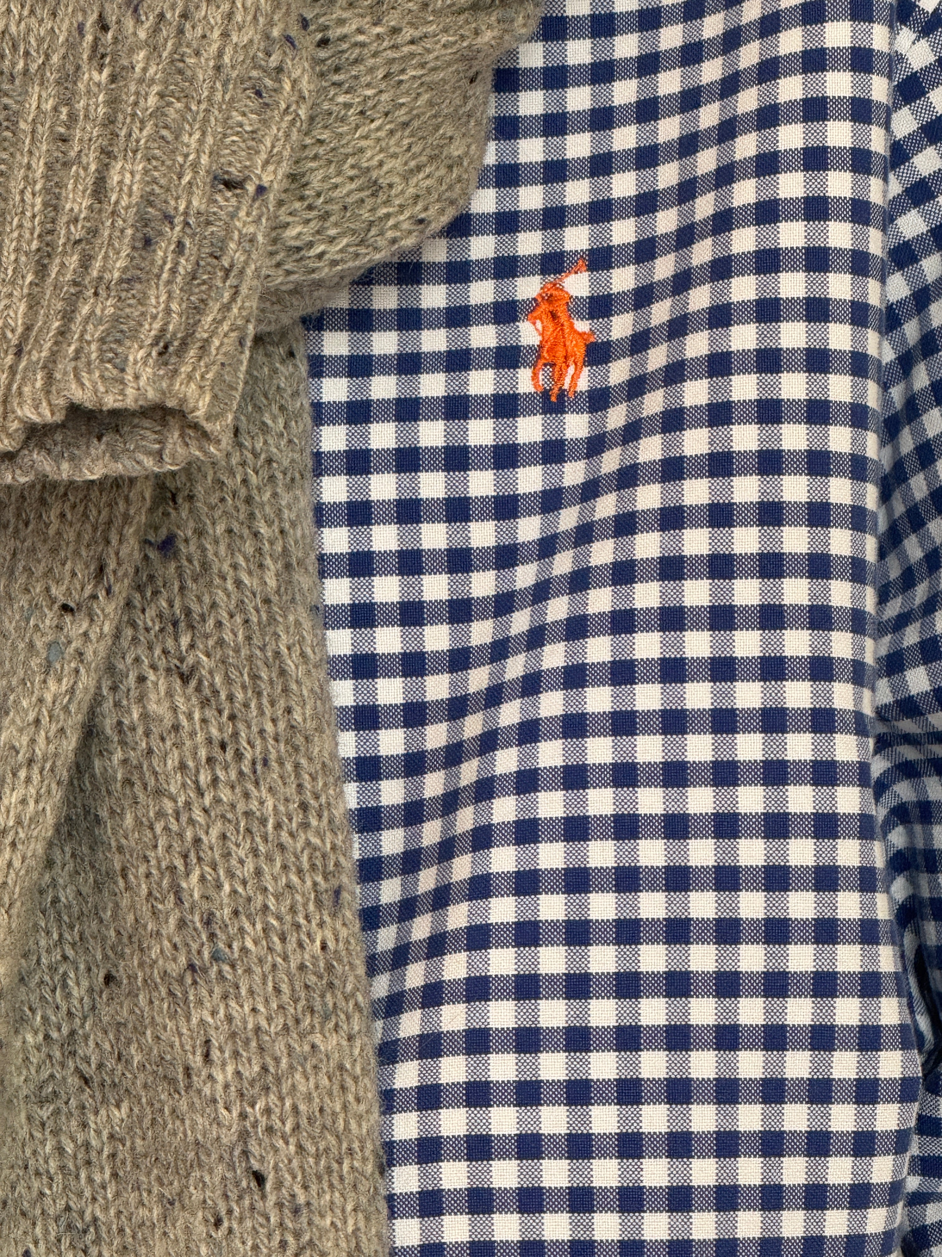 Vintage Ralph Lauren blue gingham fabric close-up