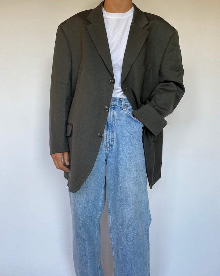 VINTAGE DARK GREEN WOOL BLAZER 1482