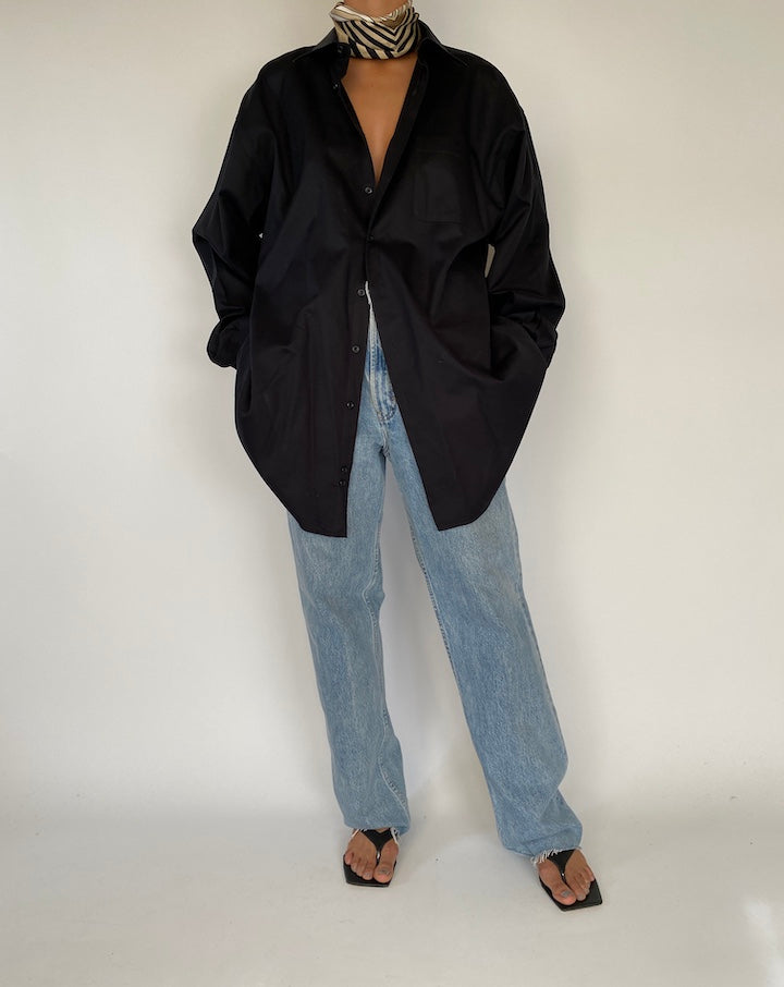 VINTAGE BLACK OVERSIZED COTTON SHIRT 2296