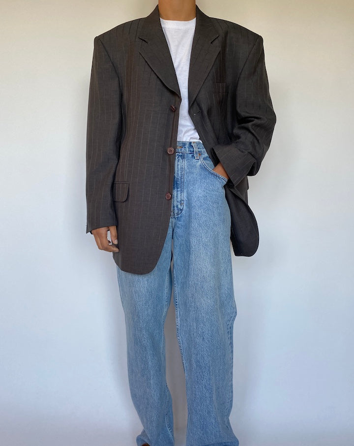 VINTAGE SINGLE BREASTED STRIPED BLAZER 1484