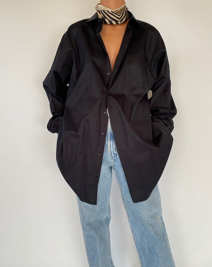 VINTAGE BLACK OVERSIZED COTTON SHIRT 2296