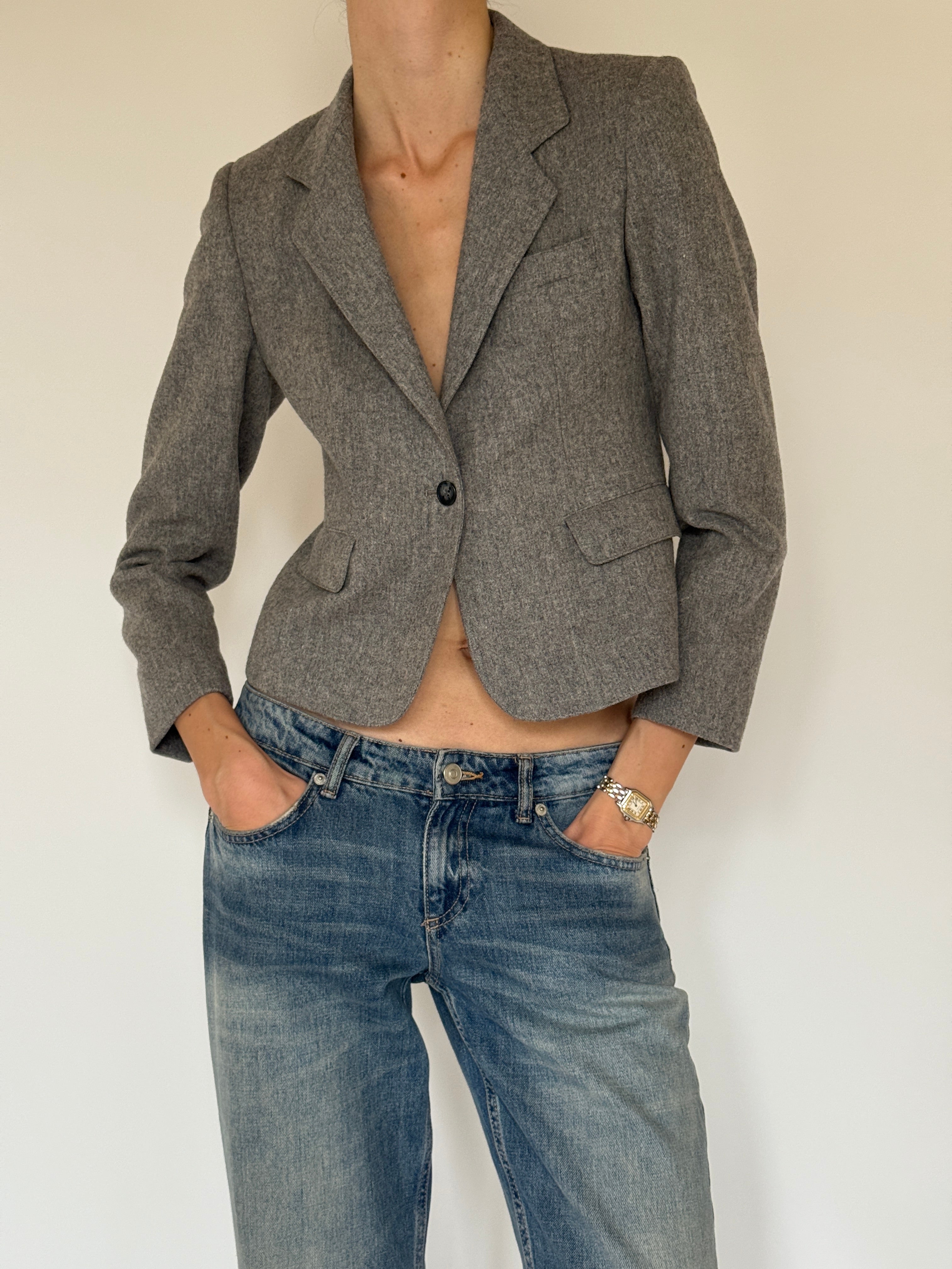 Vintage gray wool blazer front view