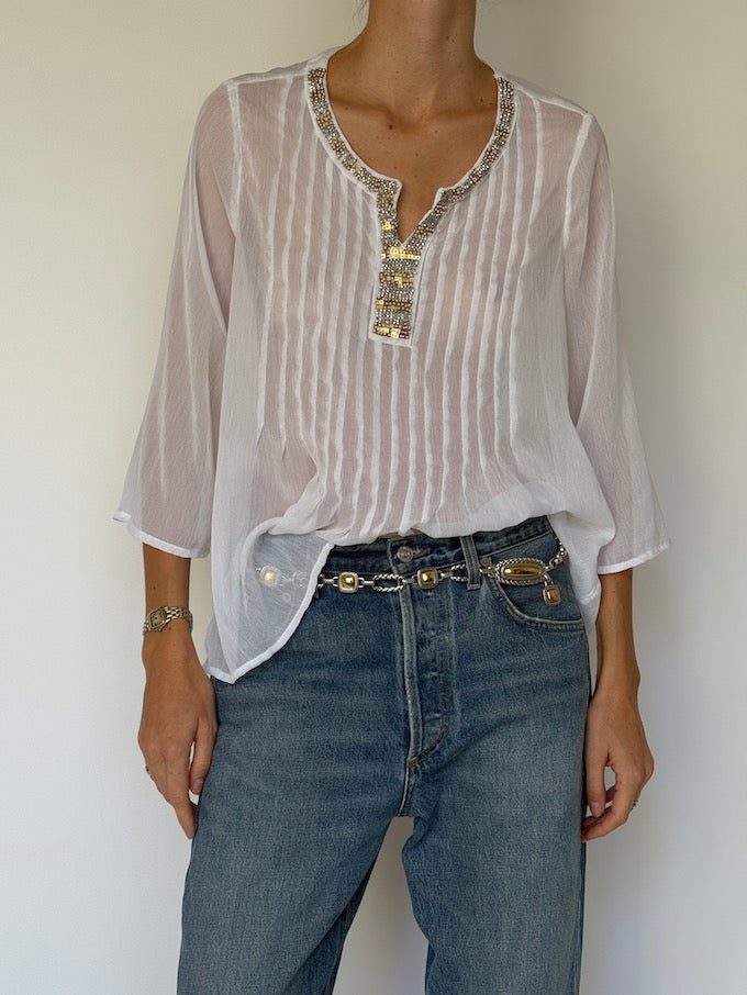 Vintage Sheer Embellished Blouse 6623