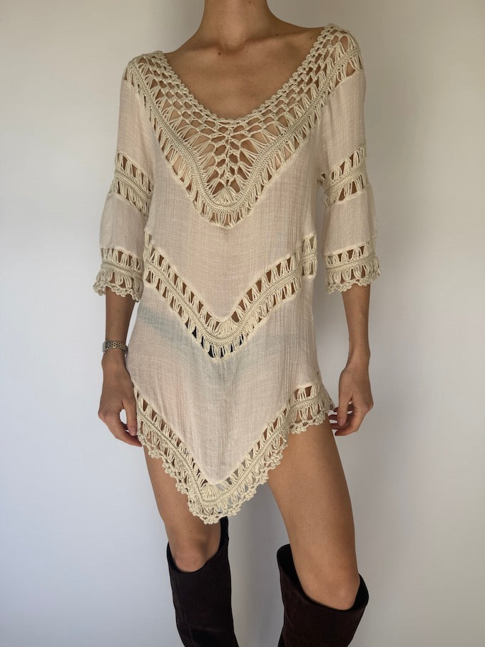 Vintage Boho Dress Cream 5949