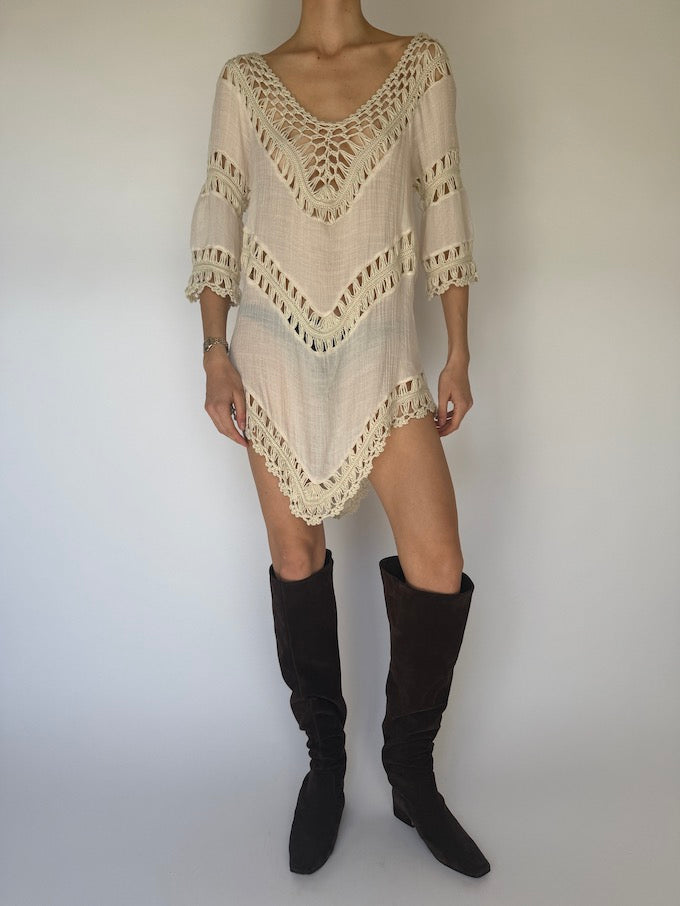 Vintage Boho Dress Cream 5949
