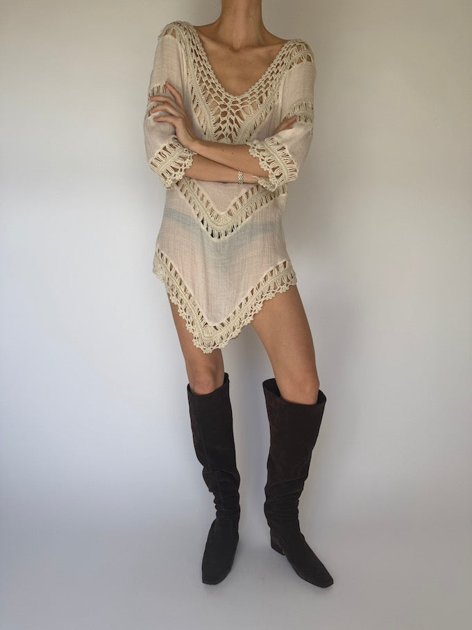 Vintage Boho Dress Cream 5949