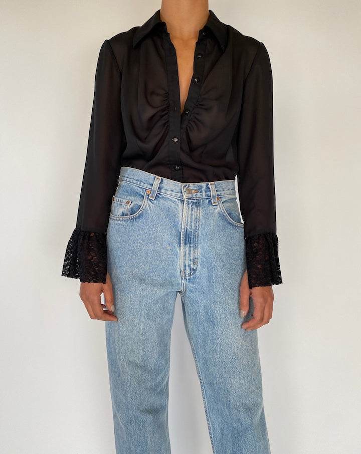 VINTAGE BLACK THIN BLOUSE 2298