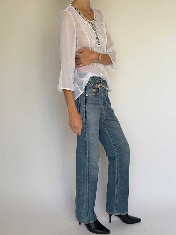 Vintage Sheer Embellished Blouse 6623