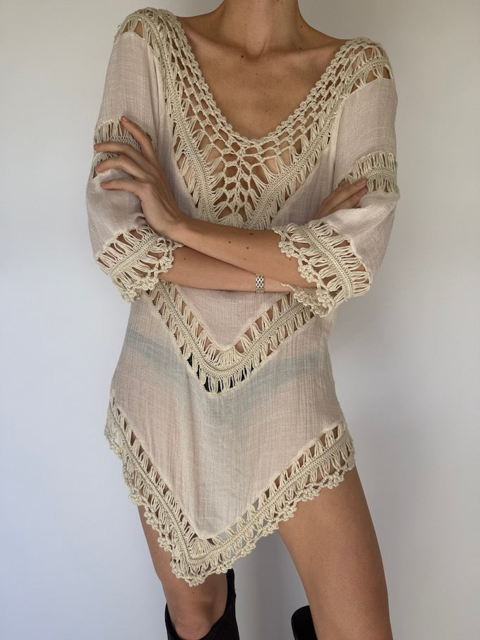 Vintage Boho Dress Cream 5949