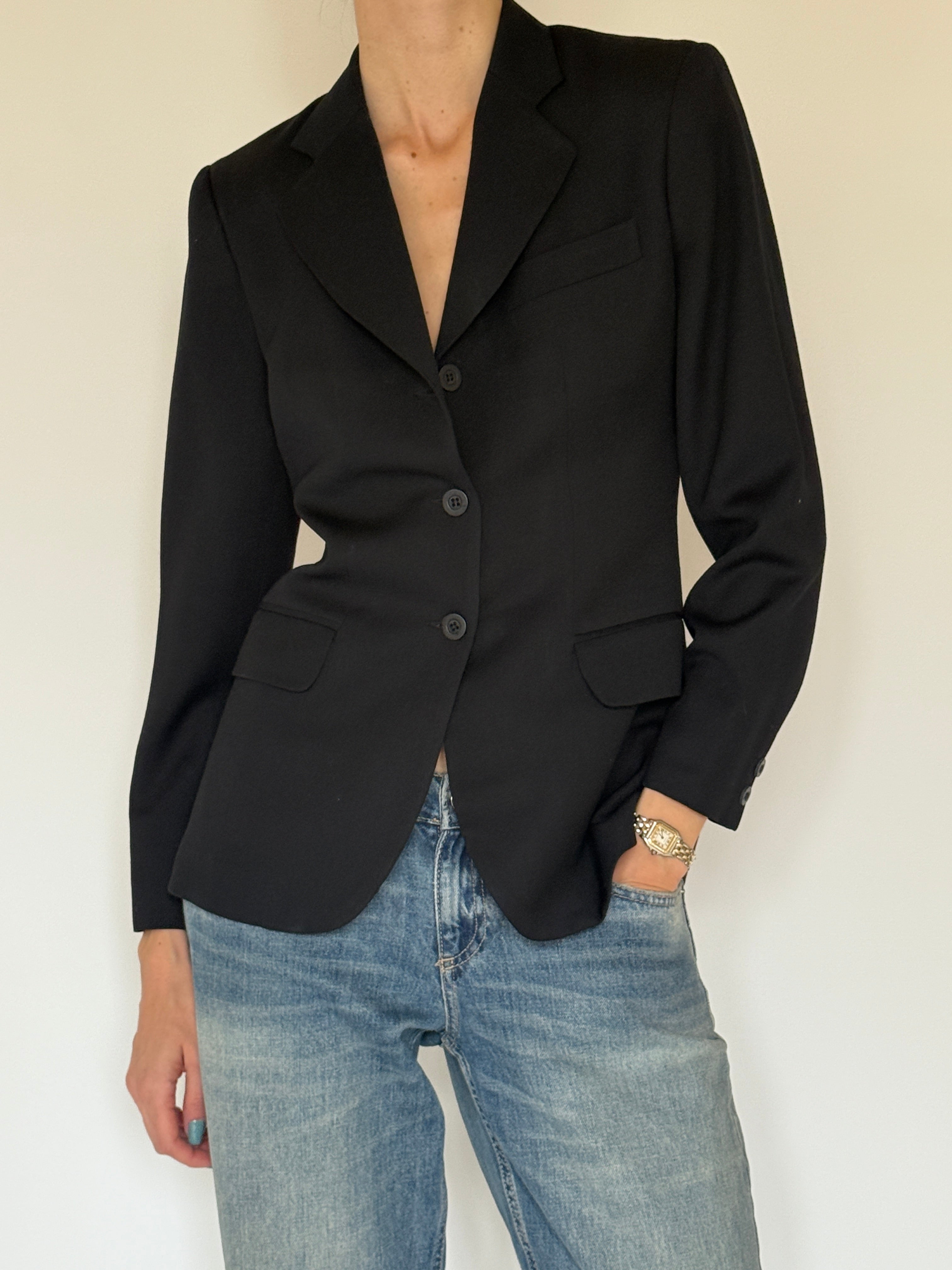 Vintage black wool blazer front view