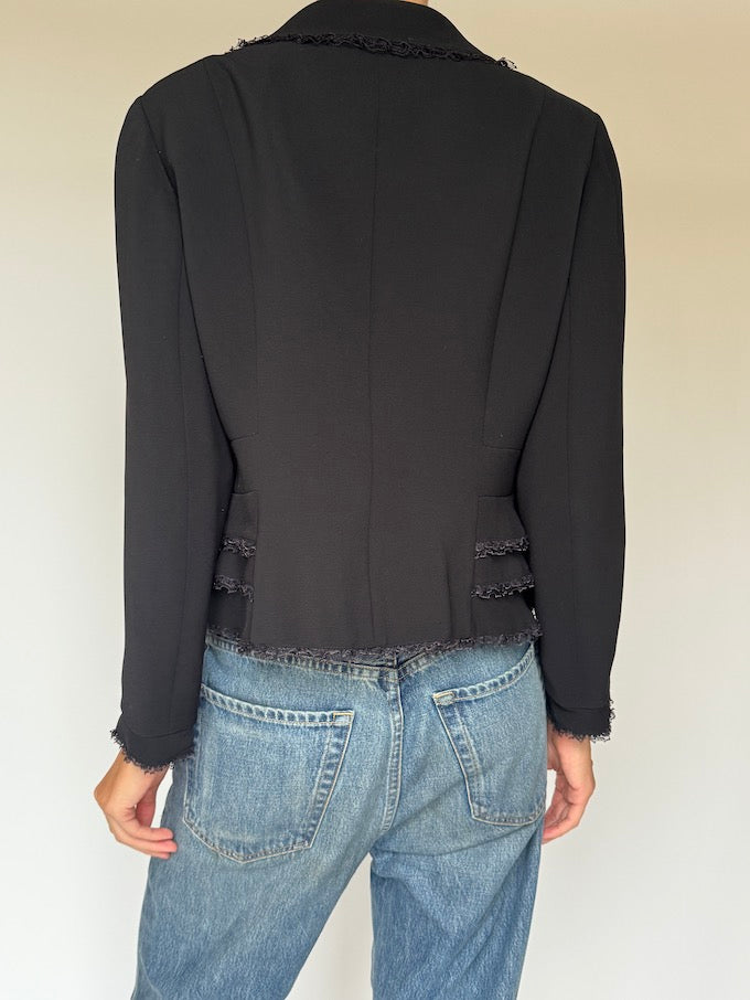 Vintage Blazer with Frayed Trim Black 6427